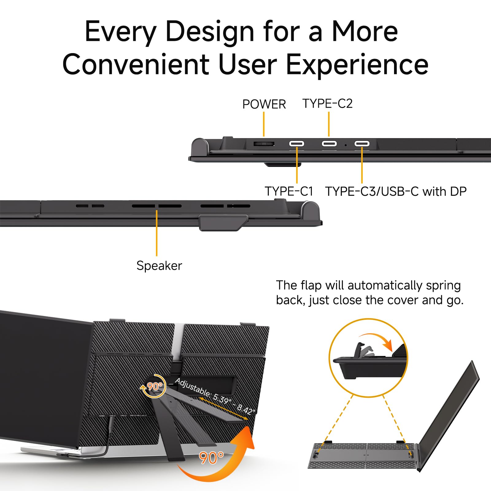 Kojom 14 Laptop Screen Extender - Ultra Light 1.31Lbs Portable Monitor For Laptop Fhd 1080P Plug & Play Travel Dual Monitor For