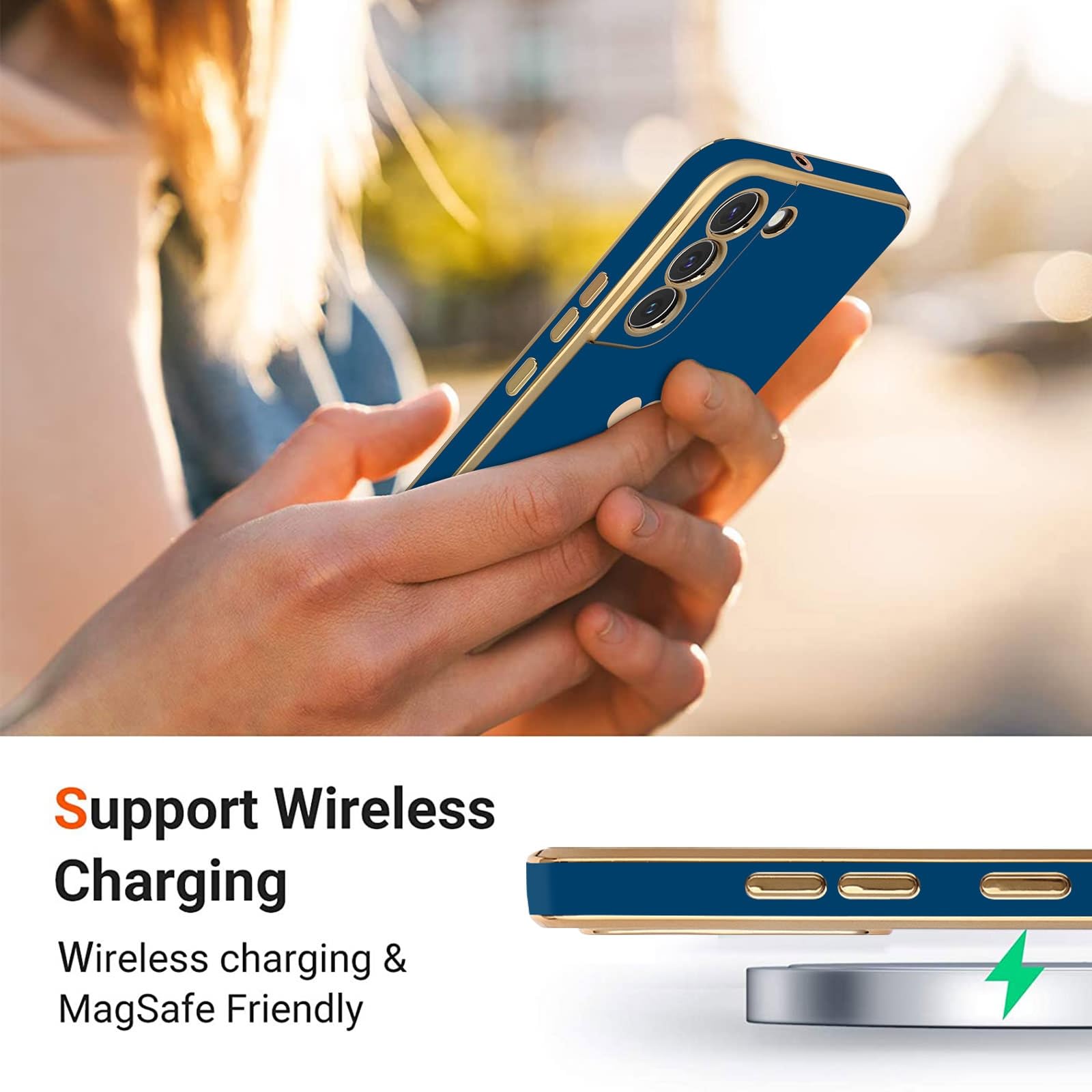 Teageo For Samsung Galaxy S22 5G Case For Women Girl Cute Love Heart Luxury Bling Soft Back Cover Raised Full Camera Protection