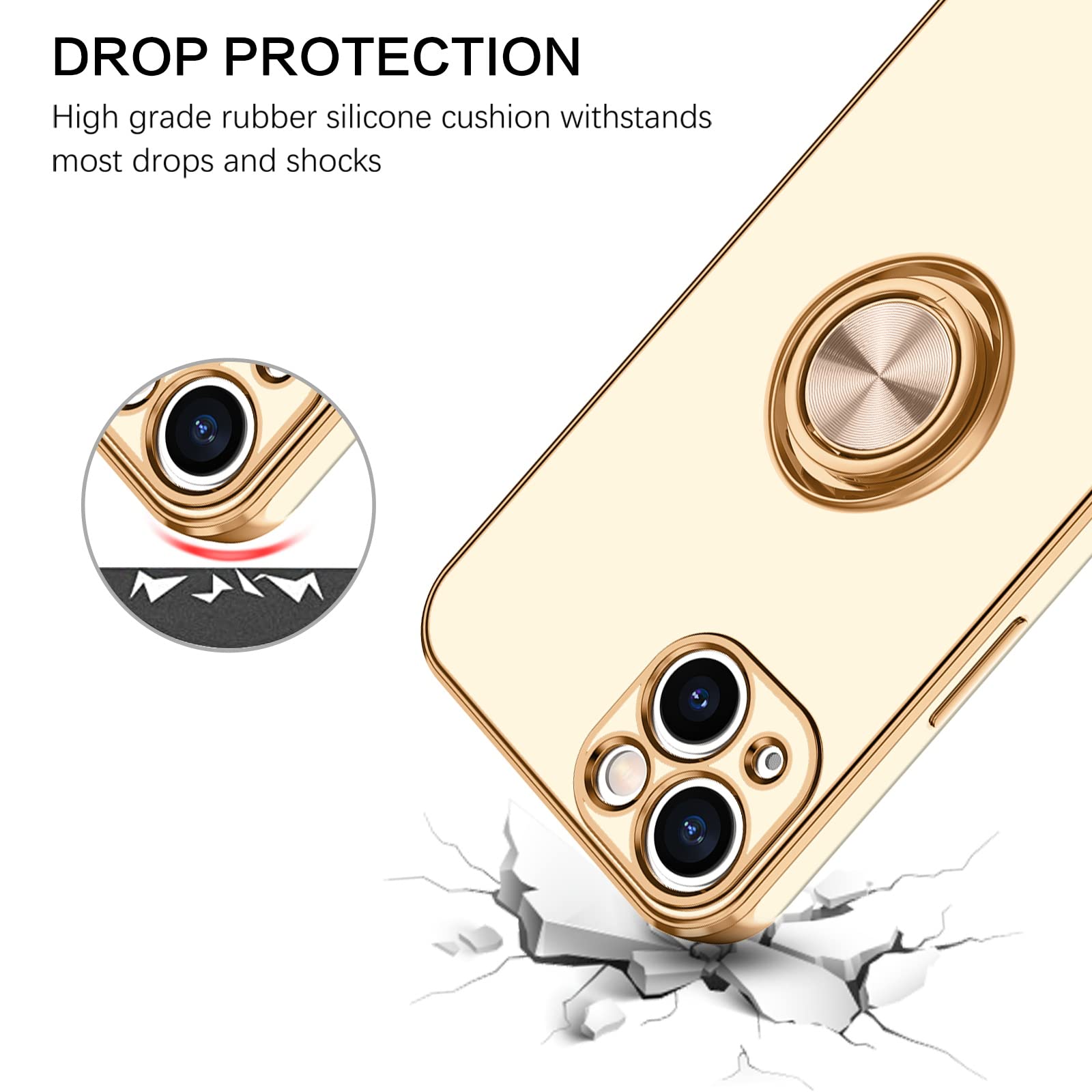 Bentoben For Iphone 13 Case, Phone Case Iphone 13, Slim Fit 360 Ring Holder Shockproof Kickstand Magnetic Car Mount Supported No