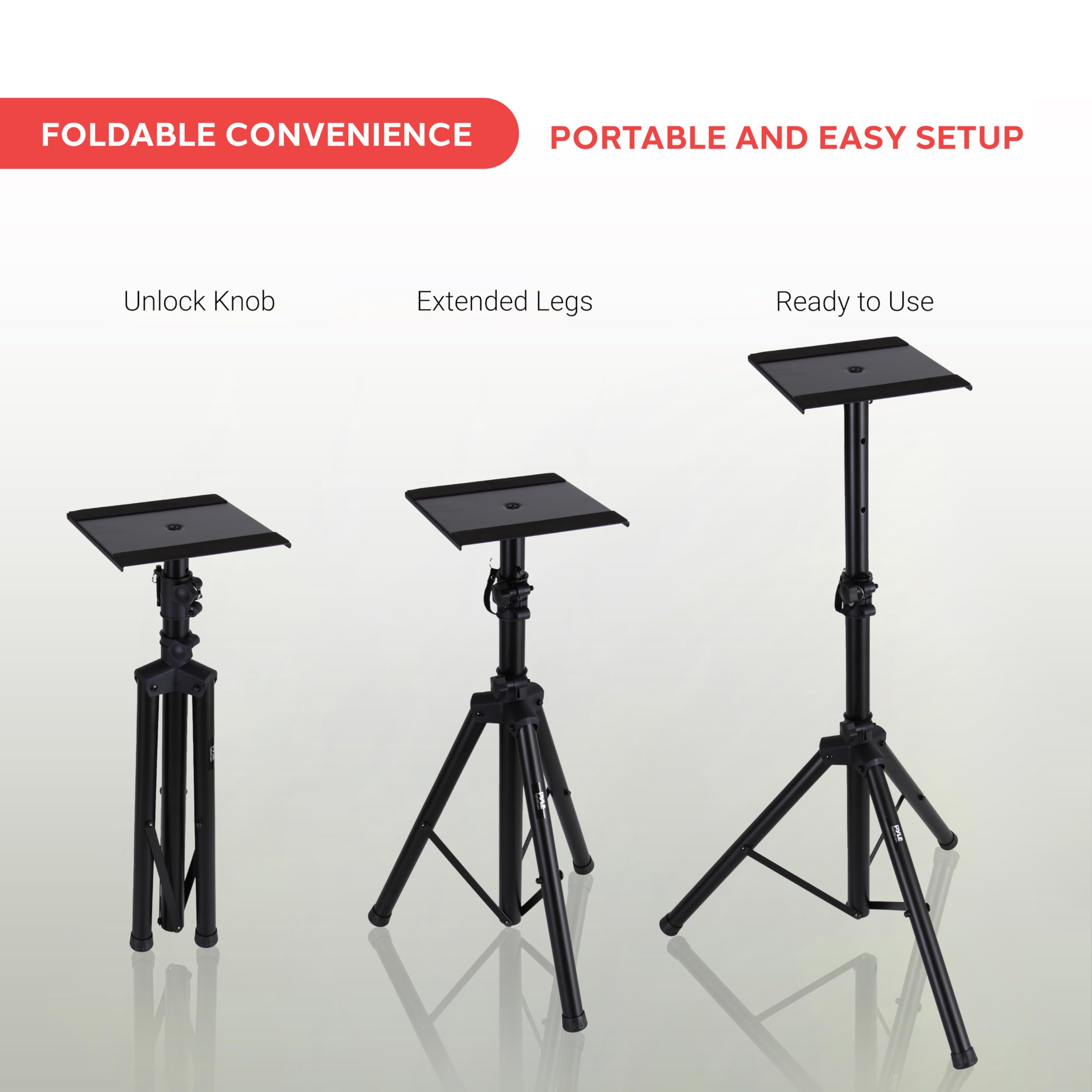 Pyle Adjustable Speaker Stand Pair - Dual Studio Monitor Tripod With Metal Base, Anti-Slip Speaker Pads, Height Adjustment From