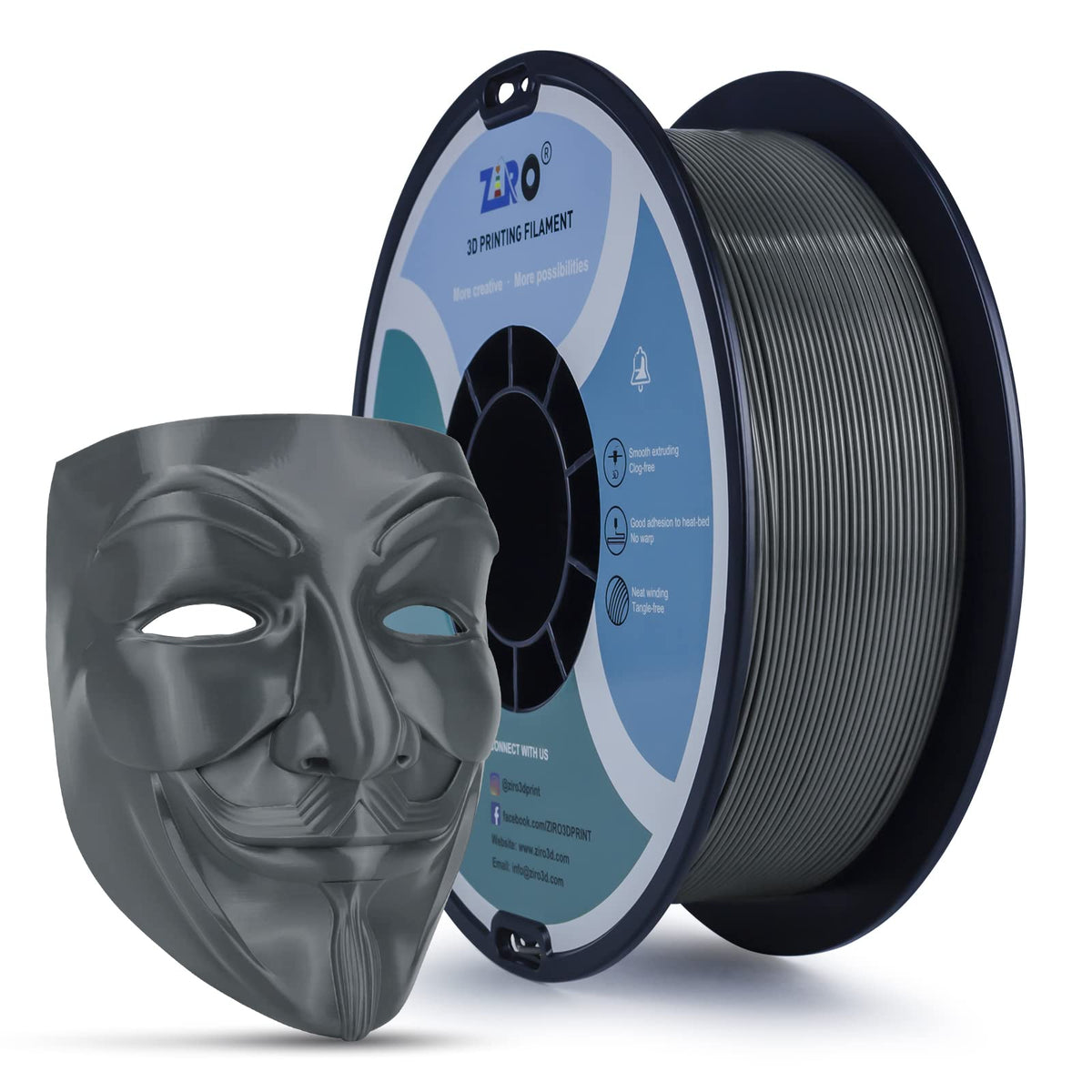 Ziro Pla Filament 175Mm,3D Printer Filament Pla Pro Basic Color Series 175Mm 1Kg(22Lbs), Dimensional Accuracy +  003Mm,Dark Gray
