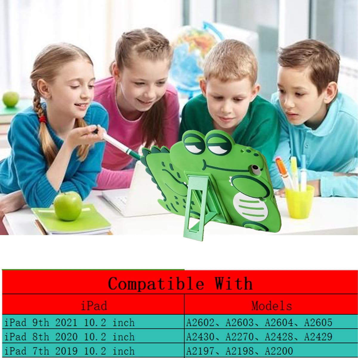 Lubiogio 3D Cute Crocodile Case For Ipad 9Th/8Th/7Th Generation (2021/2020/2019) 10.2 Inch With Strap,Kawaii Cartoon Green Croco