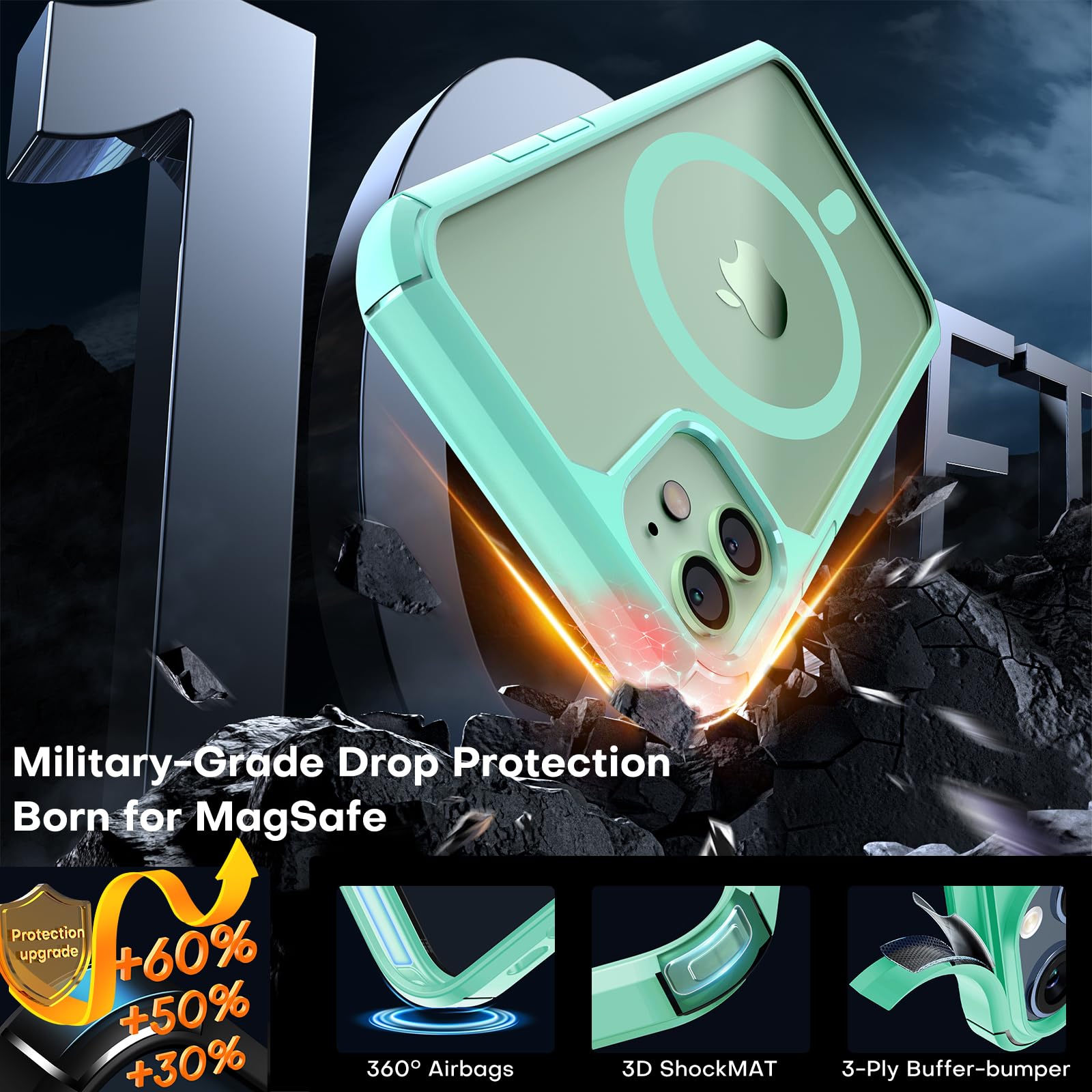 Tauri 3 In 1 Magnetic For Iphone 11 Case, With 2X Screen Protector, 10 Ft Drop Protection, Compatible With Magsafe Case For Ipho