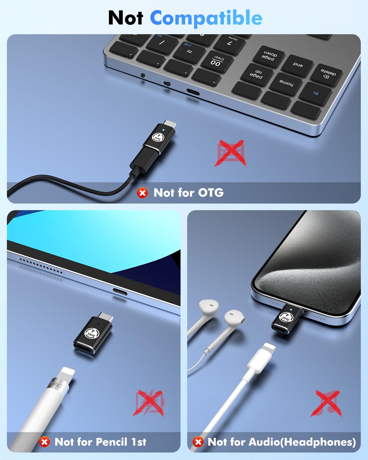 MoKo Lightning Female to USB C Male Adapter 2Pack,Lightning USB C Adaptor for iPhone 15/16 Pro/16 Pro Max/Plus,Galaxy S24,iPad, iPhone to USB C Adapter for Fast Charging, NOT for Headphone, Black 35W