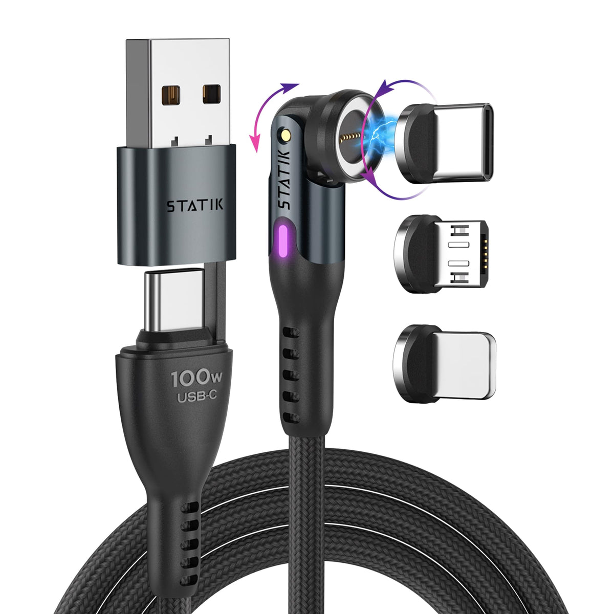 Statik 360 Pro 2Nd Gen Magnetic Phone Charger | Magnetic Usb C Charging Cable | 3 In 1 Magnetic Charger Cable | Iproduct, Micro 