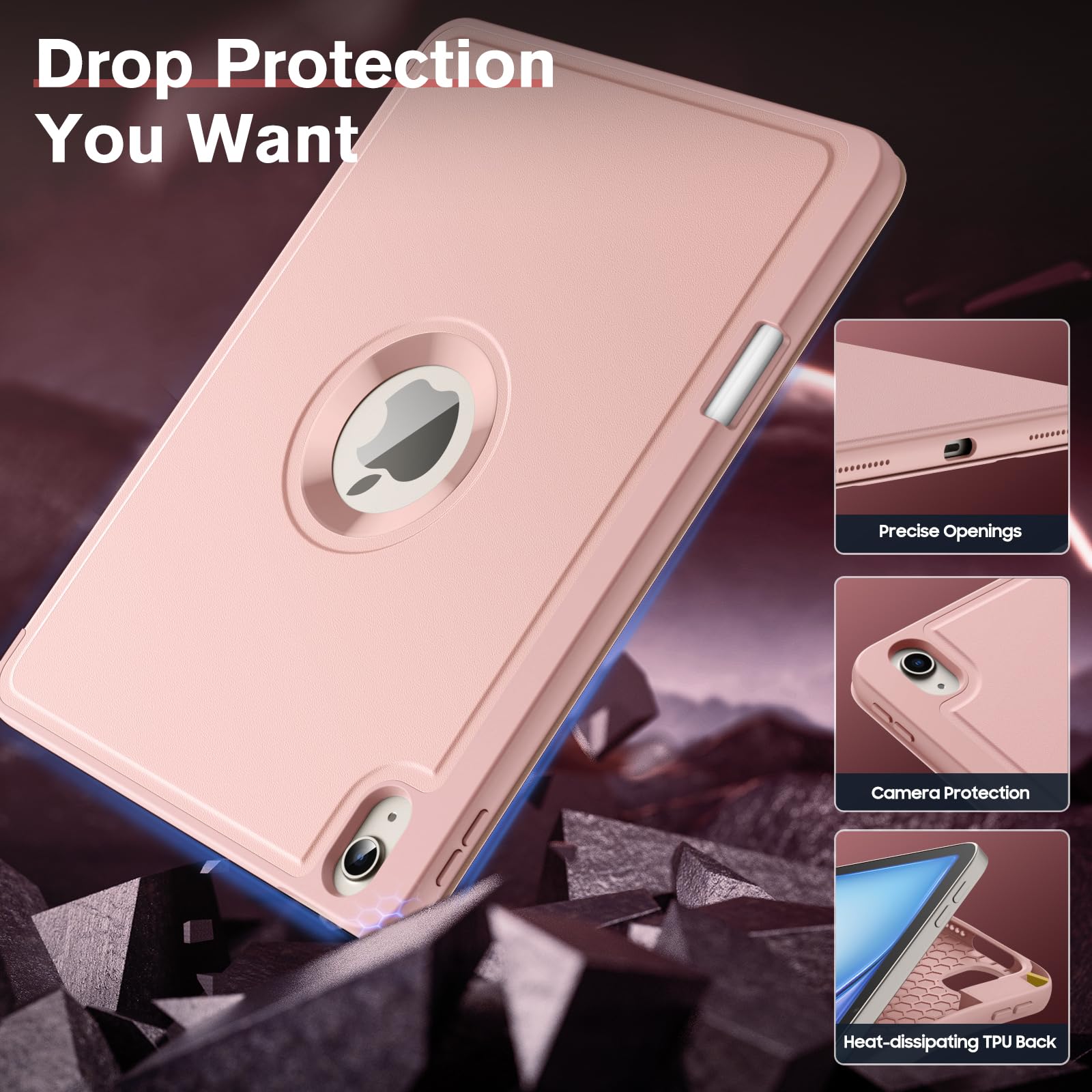 MoKo for iPad Air 11 Inch Case (M2) 2024, iPad Air 6th Generation Case/iPad Air 5th/4th Gen 2022/2020 with Pencil Holder, Smart Trifold Protective iPad Case, Hollow Logo/Auto Wake/Sleep, Rose Gold