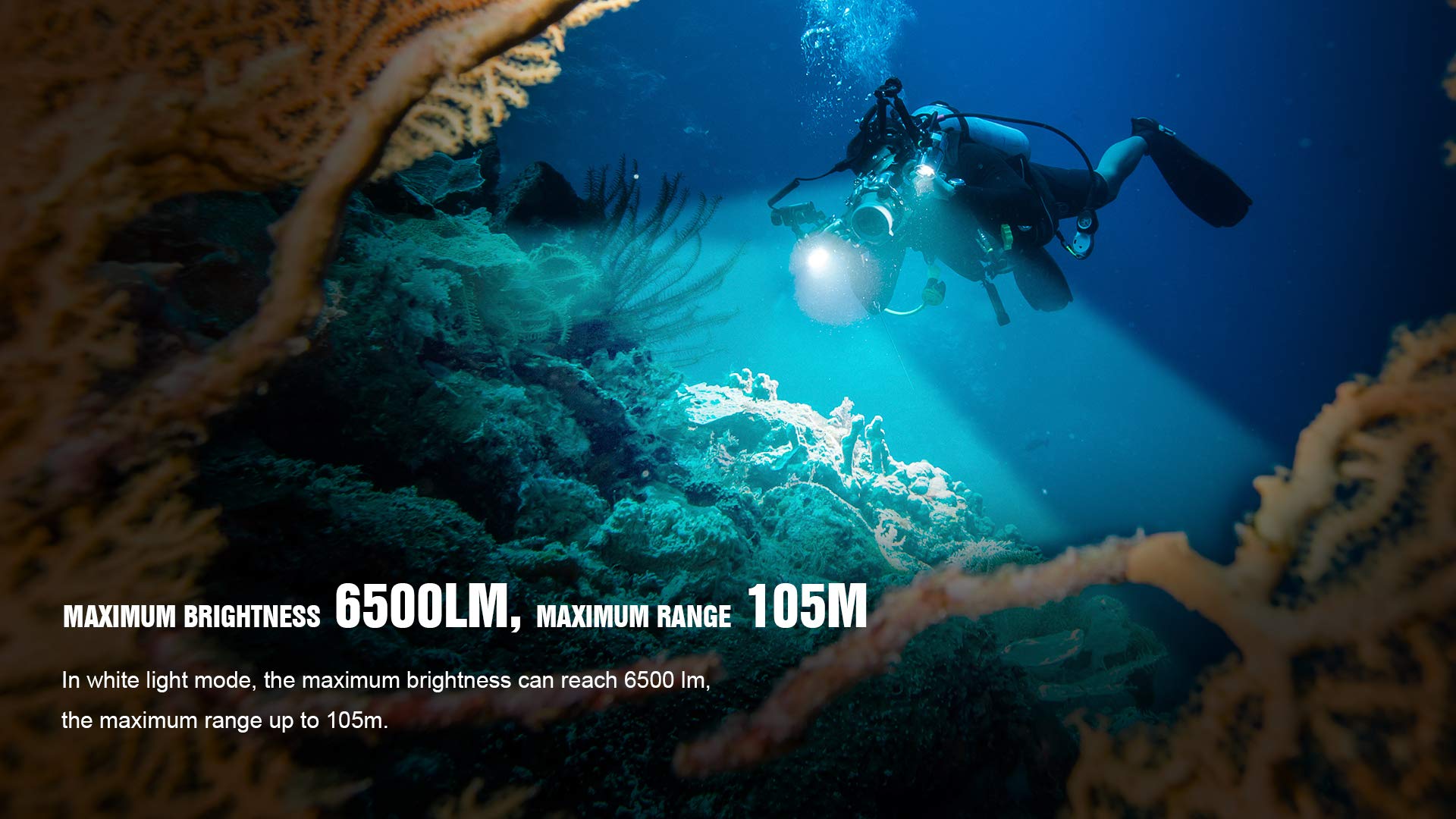 Trustfire Df50 Scuba Diving Light, 6500 Lumens Video Camera Photography Dive Led Flashlight, Usb Rechargeable Torch, 70M Underwa