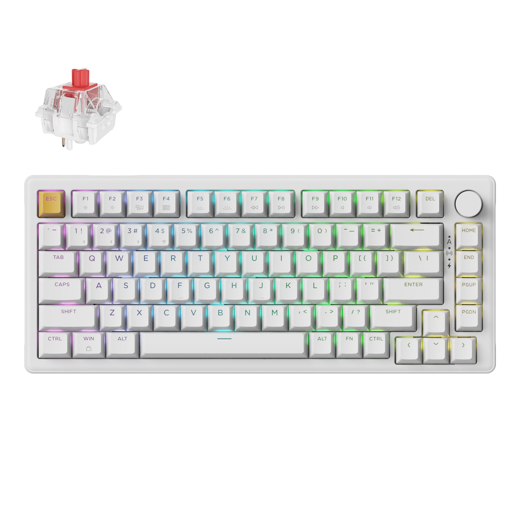 Keychron J2 Wireless Mechanical Keyboard, 2.4 GHz Bluetooth QMK 75% Layout RGB with Knob, Hotswappable Red Switch Compatible wi