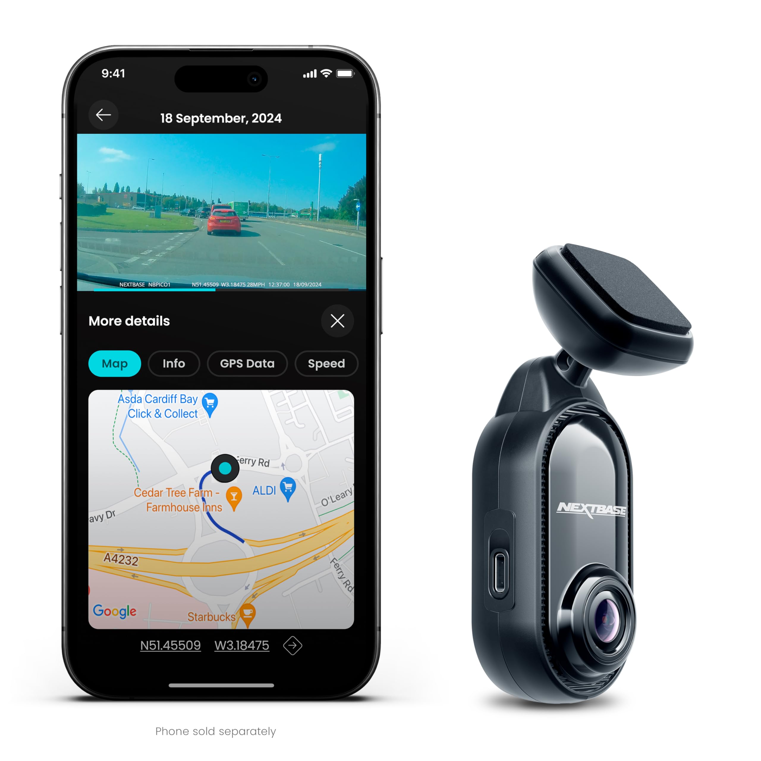 Nextbase Piqo 2K Smart Dash Cam With App, Compact Design, 1440P Ultra-Wide Quad Hd View With Smart Parking, Emergency Sos, And V