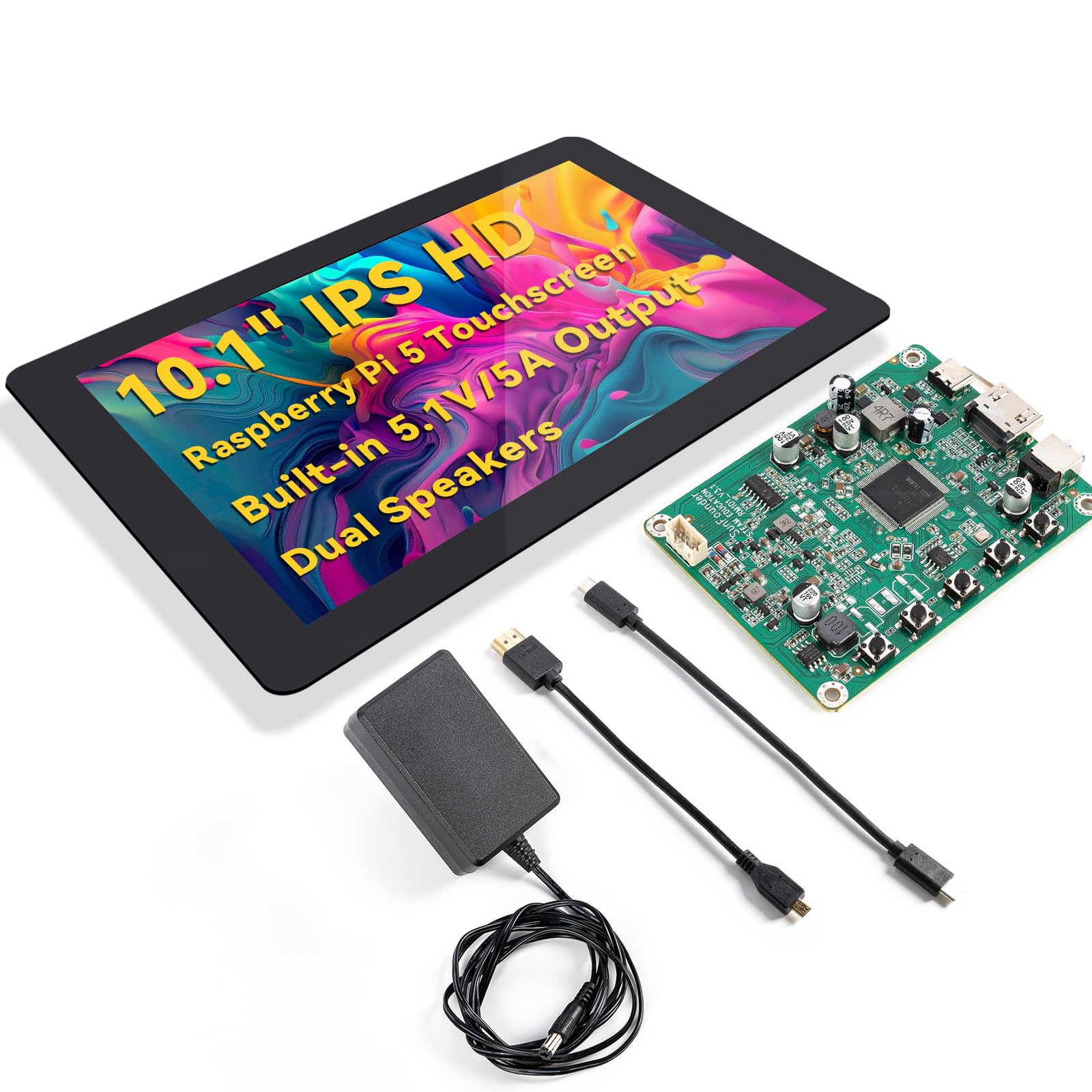 SunFounder Latest 10 Inch DIY Touch Screen All-in-One Solution for Raspberry Pi 5, IPS HD 1280x800 LCD, Built-in 5.1V/5A Output,