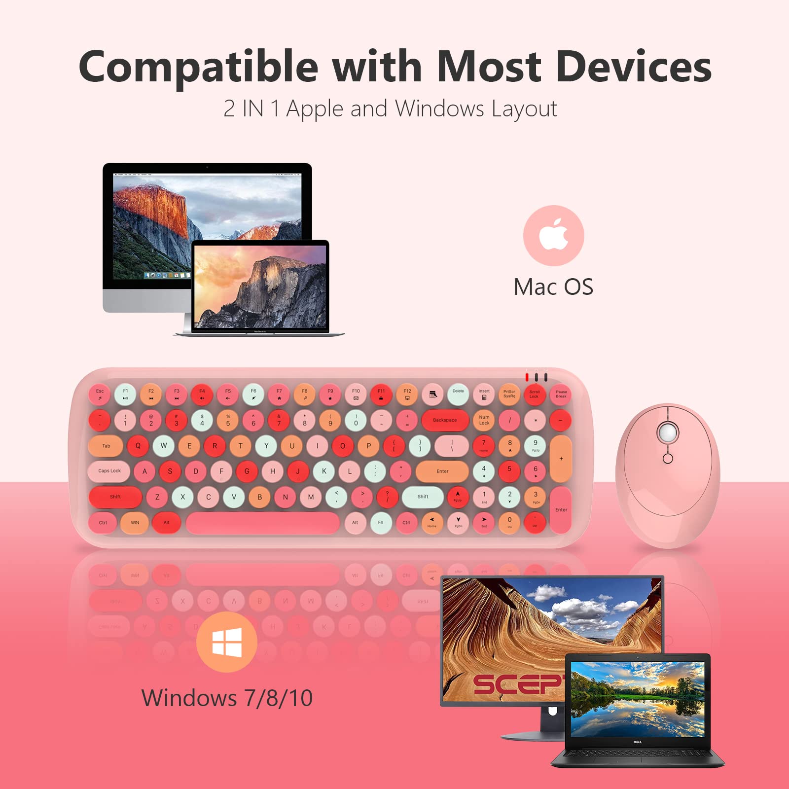 Mofii Wireless Keyboard And Mouse Combo, Retro Typewriter Keyboard With Multi Media Function Keys And Number Pad Compared For Pc