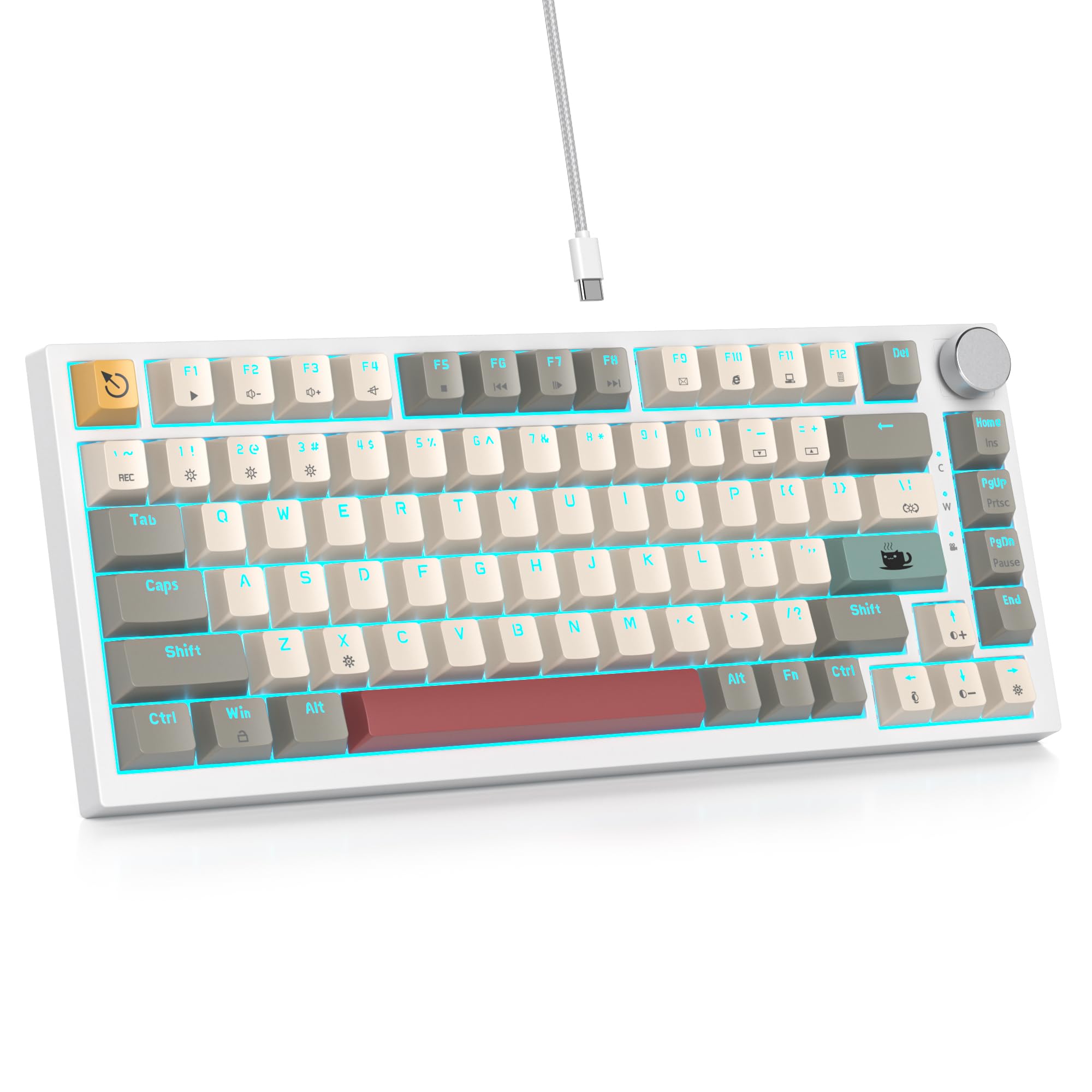 75% Wired Keyboard With Knob, 75 Percent Gaming Keyboard Hot Swappable Gasket Mount,Red Switch,Rgb Backlit 82 Keys Tkl Mechanica