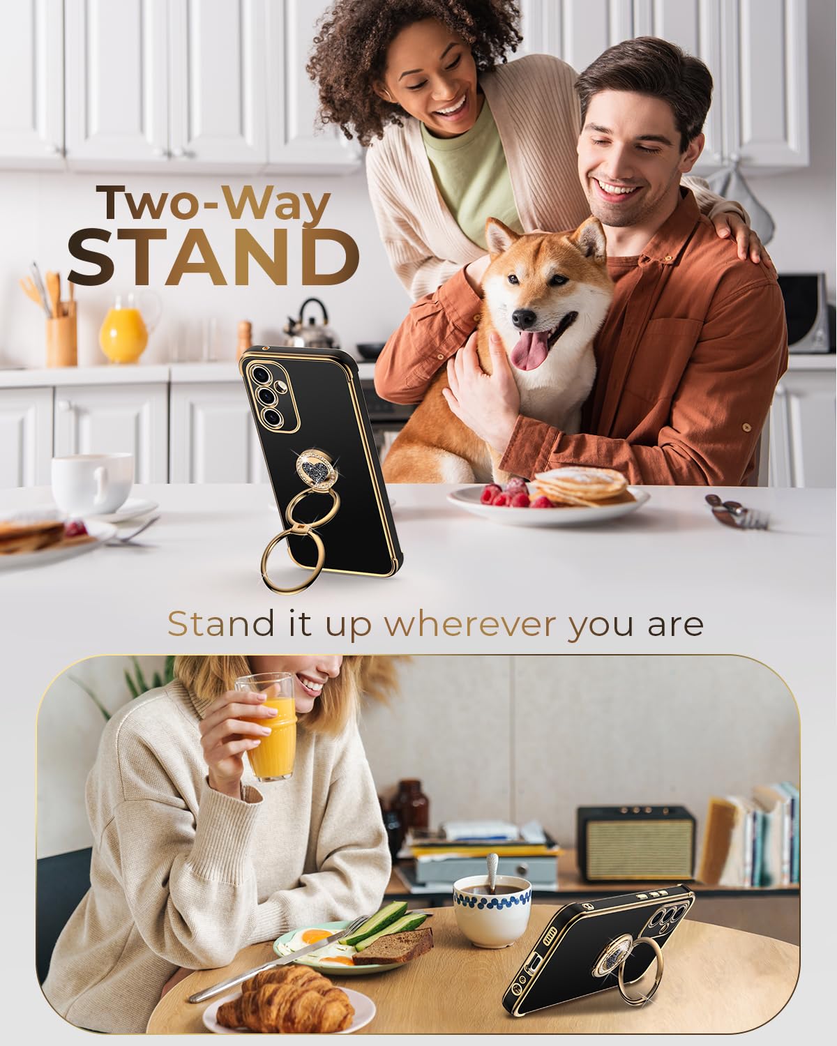 Xyz For Galaxy A14 5G Case With Stand, For Samsung Galaxy A14 5G Case With Double Ring, Women Girls Bling Luxury Phone Case For
