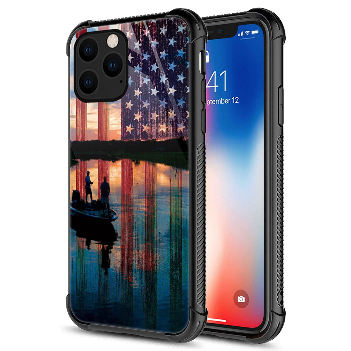 Carloca Compatible With Iphone 13 Mini Case,Fishing Red Usa Flag Graphic Design Shockproof Anti Scratch Drop Protection Case For