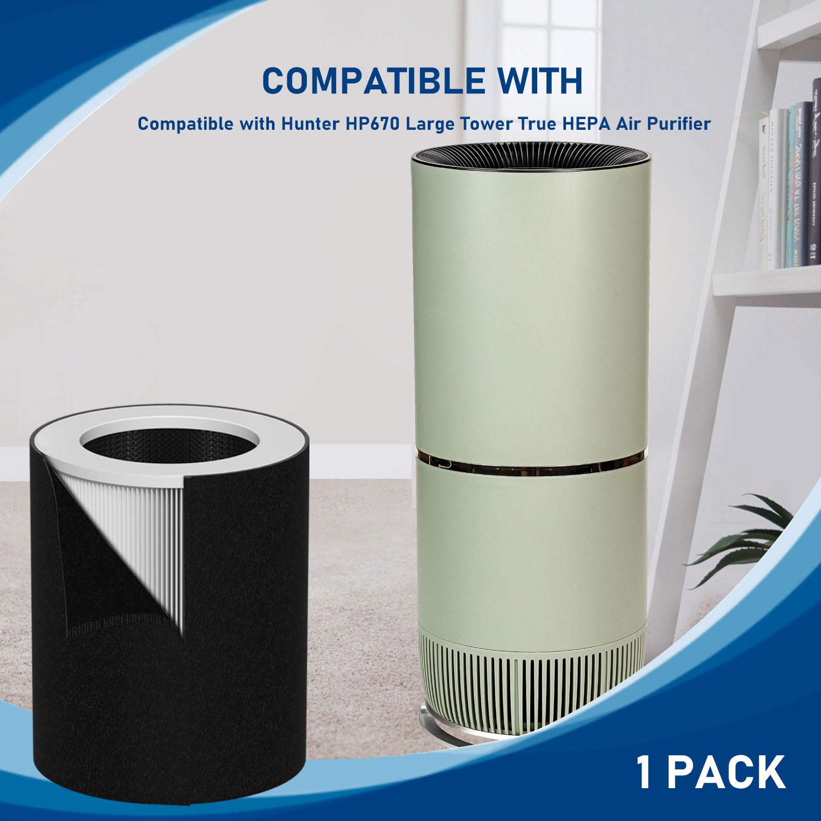 Hp670 Replacement True Hepa Filter Set Compatible With Hunter Hp670 Large Tower True Hepa Air Cleaner Purifier, Part Number H Hf