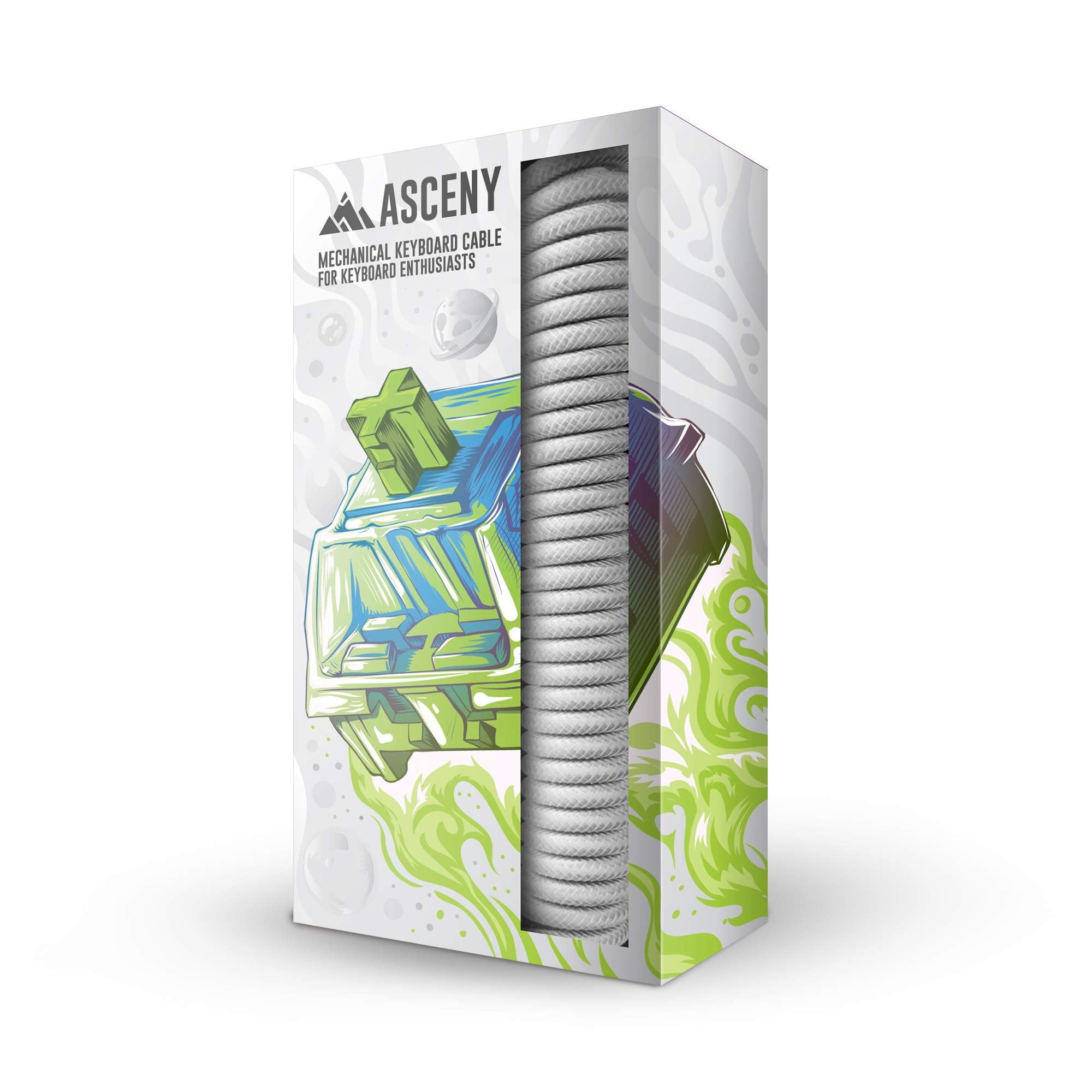 Asceny Coiled & Double Sleeved Mechanical Keyboard Cable, For Type C Mechanical Keyboards (White)