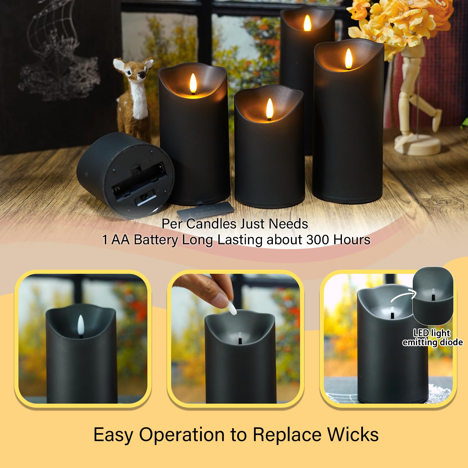 Nimiko Flameless Candles With Remote, Battery Operated Flickering Flameless Candles, Led Candles With Timer 2/4/6/8H, With Reali