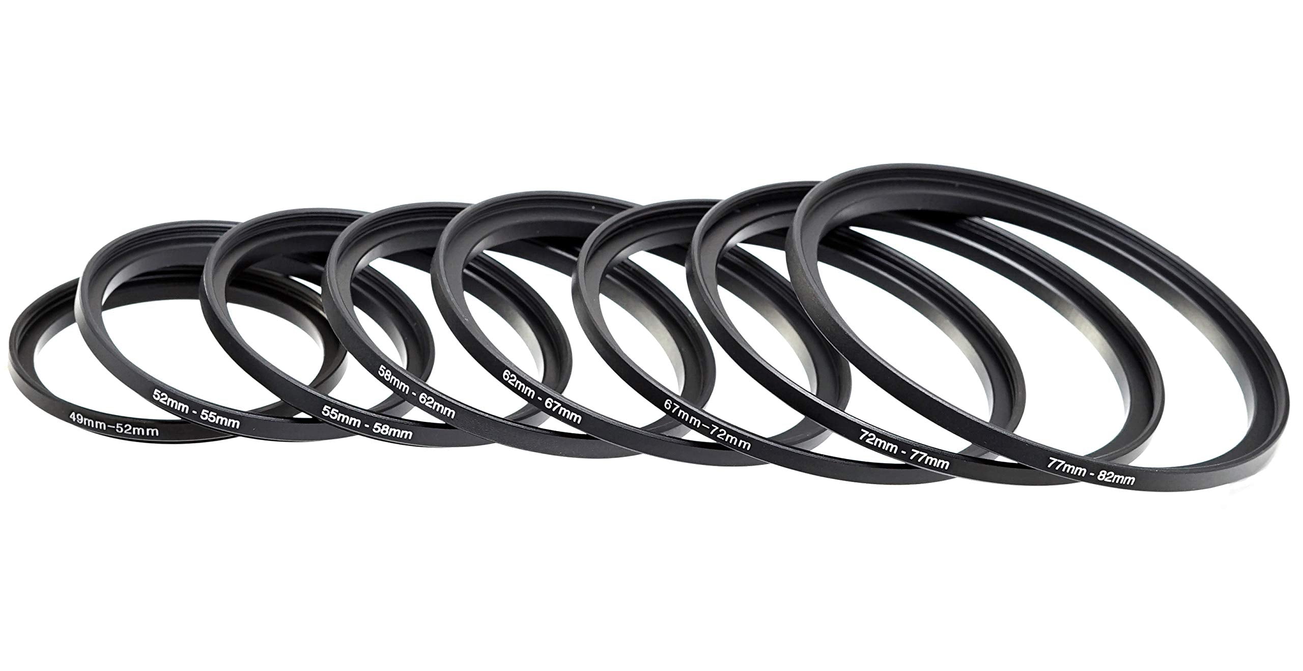 Fotasy Anodized Black Metal Filter Step Up Ring Set, Stepping Lens Adapter Rings 49 52Mm 52 55Mm 55 58Mm 58 62Mm 62 67Mm 67 72Mm