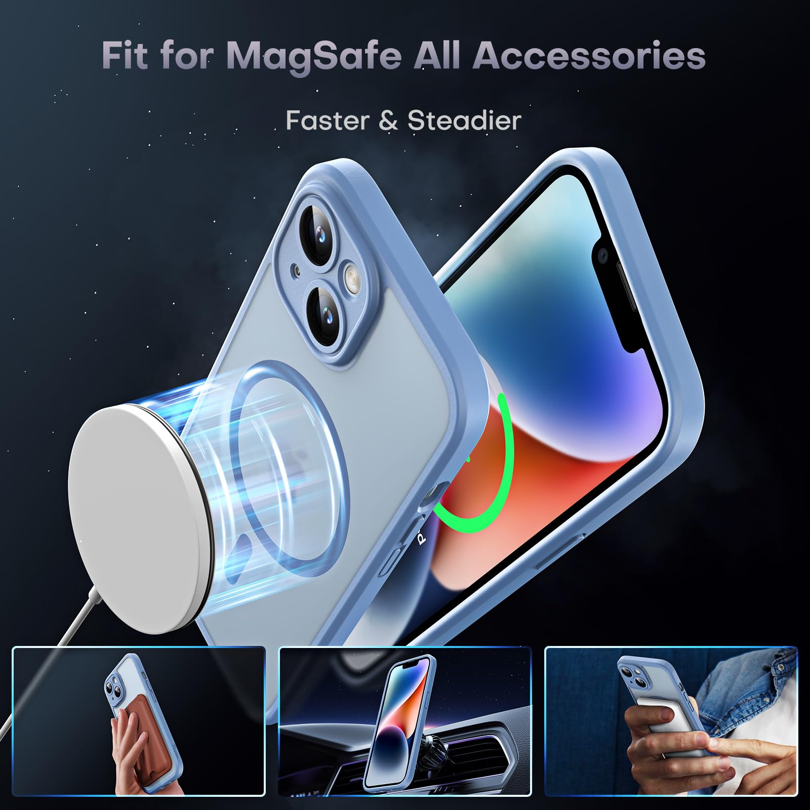 Tocol Magnetic For Iphone 14 Case, Upgraded Full Camera Protection, Compatible With Magsafe, 15Ft Drop Protection, Translucent M
