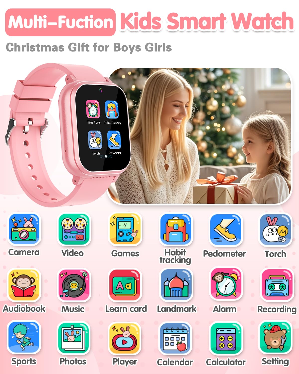 Kids Waterproof Smart Watch Girls Toys Age 6 8, Kids Watch With 32 Games Dual Camera Hd Touchscreen Mp3 Habit Tracking Alarm Ped