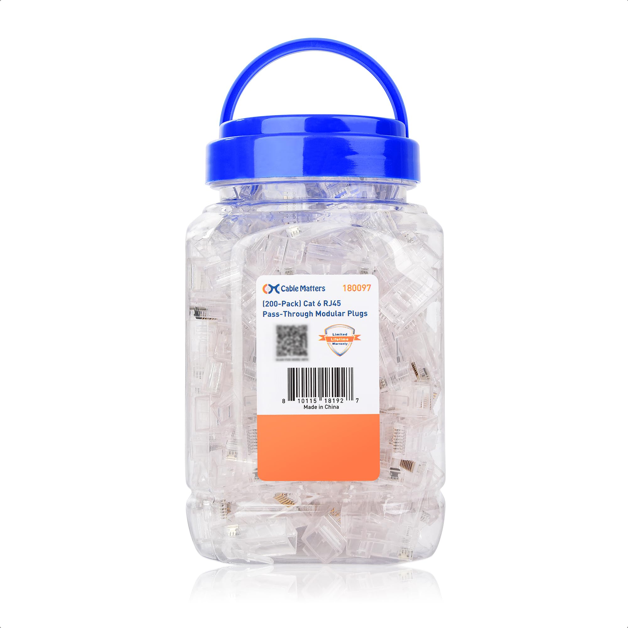 Cable Matters 200 Pack Cat 6 Pass Through RJ45 Connectors (Cat 6 Ends / Cat6 Connector / RJ45 Modular Plugs/Ethernet Plugs/Network Connector) for Solid or Stranded UTP Ethernet Cable