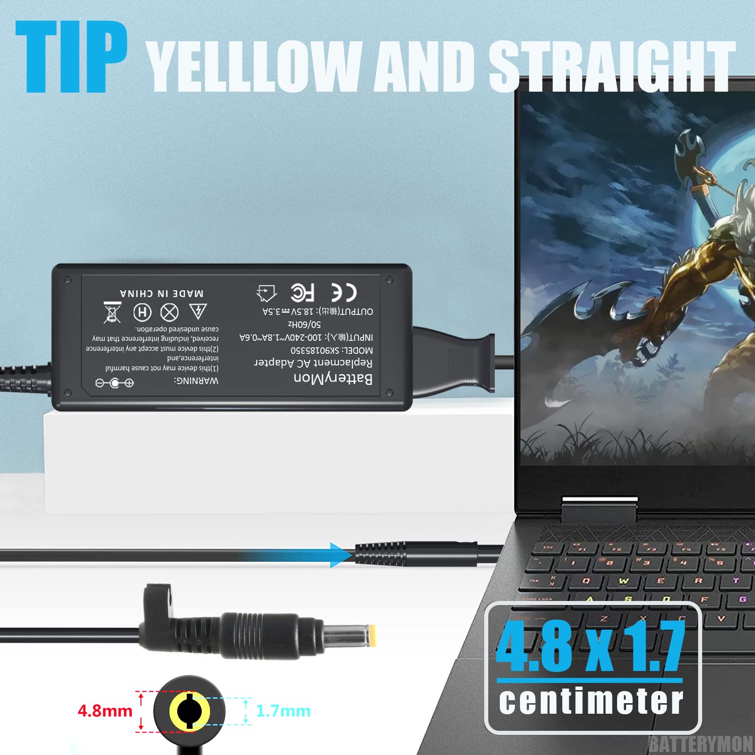 65W Ac Adapter Laptop Charger Replacement For Hp Pavilion Dv9700 Dv9500 Dv9000 Dv8000 Dv7000 Dv6700 Dv6500 Dv6000 Dv5000 Dv4000 Dv2000 Dv1000, Compaq Presario 510 515 520 610 A900 C700 F500 18.5V3.5A