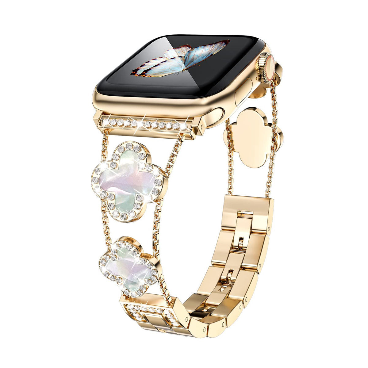 38/40/41/ Mm Cool Woman Chain Metal Smartwatch Strap Compatible With Apple Watch Band Series 9/8/7/6/Se/5/4 Adjustable Replacement Watch Bracelet For Iwatch 8/7Gold Apple Watch Band