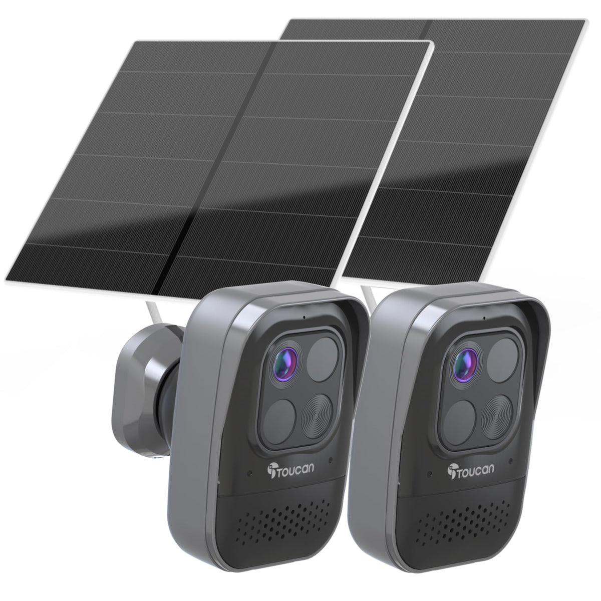 TOUCAN PRO Wireless Indoor/Outdoor Battery Powered Security Camera with Solar Panel 2 Camera Bundle - Alexa & Google Home Enable