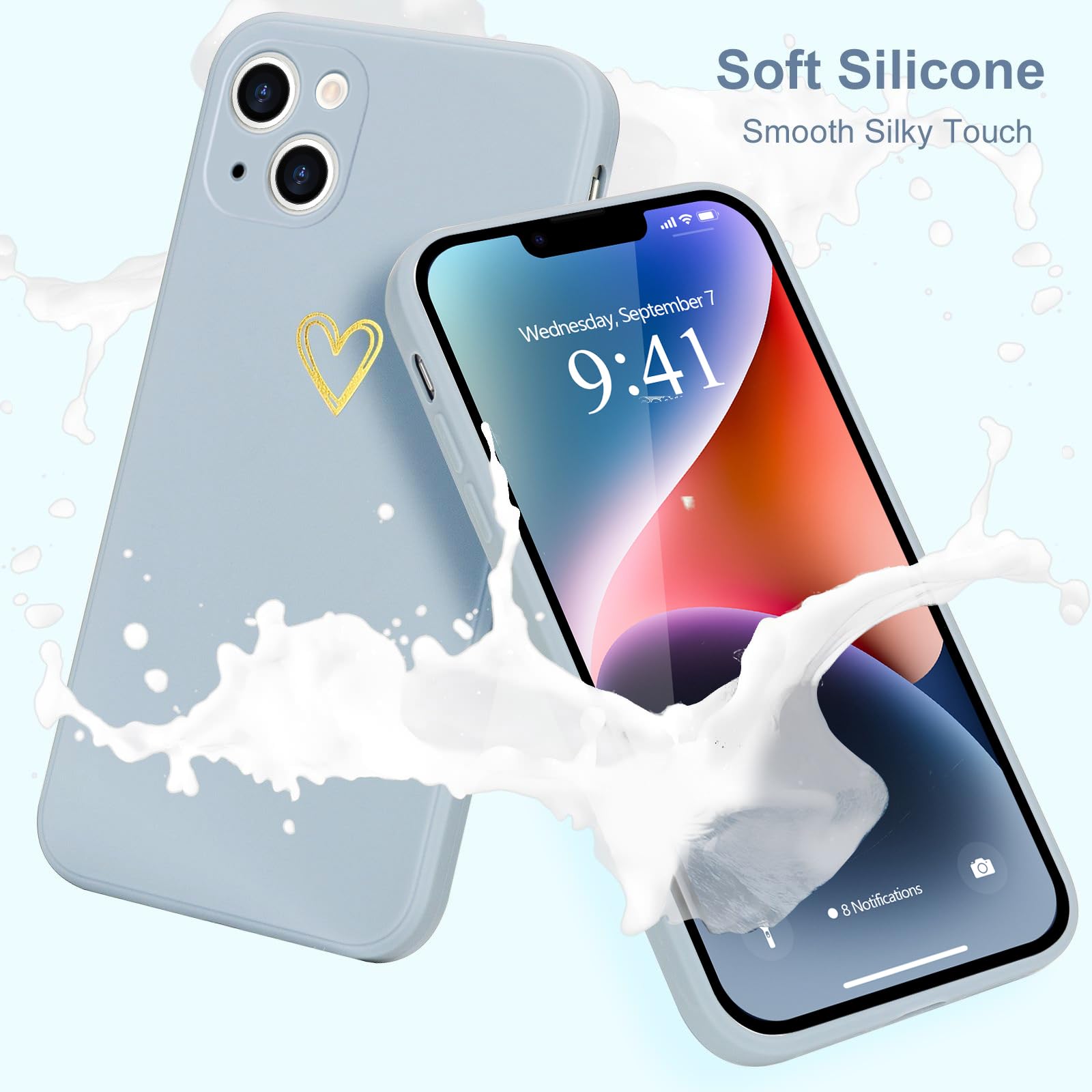 Wirvyuer For Iphone 14 Case Cute Slim Shockproof Phone Case With Wireless Charging Support And Protection, Light Blue