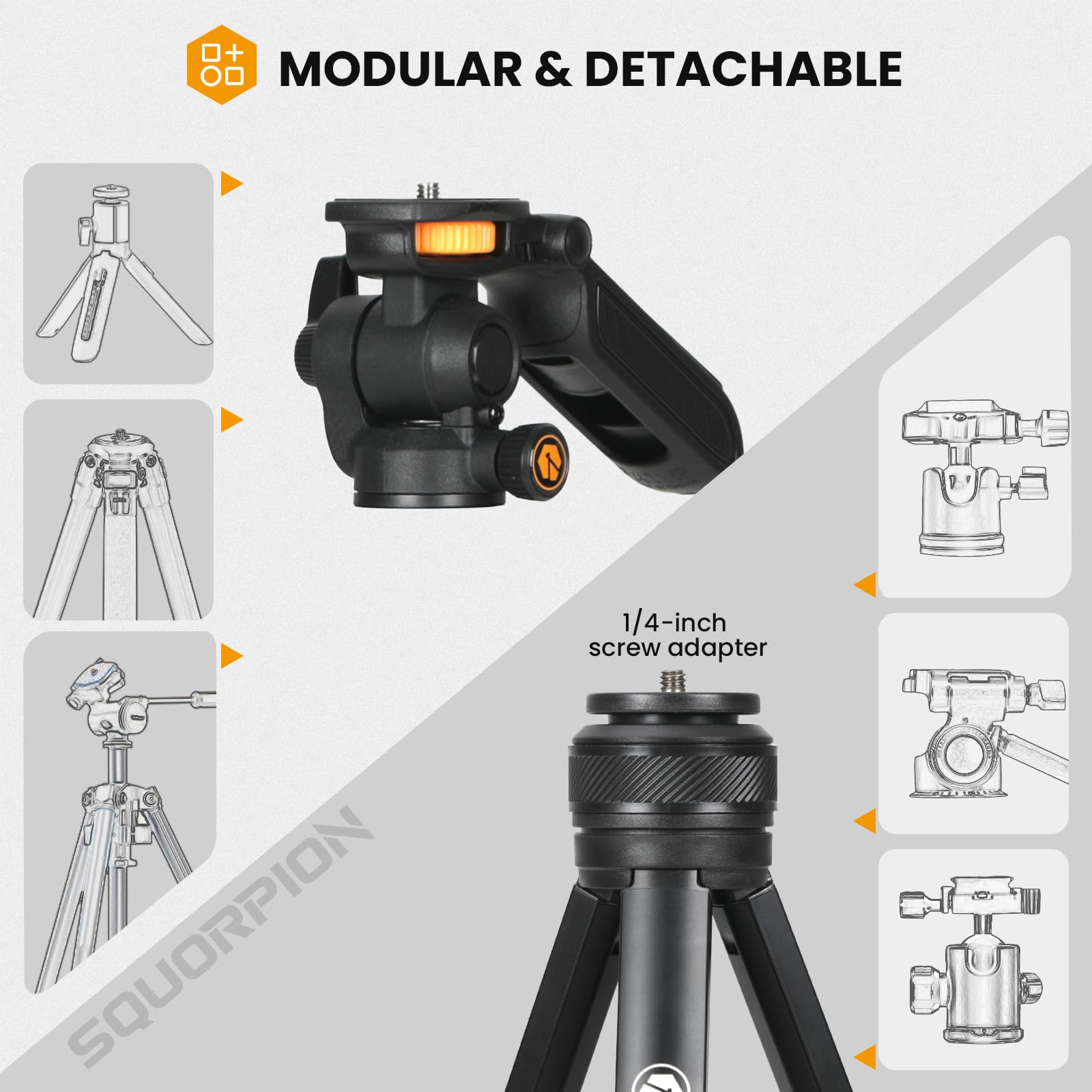 Tarion Travel Tripod For Camera & Phone   Lightweight Camera Tripod Stand With Detachable Pan Tilt Head & Hidden Phone Holder   55'/139Cm Aluminum Tall Dslr Video Tripod For Vlog Photography Squorpion
