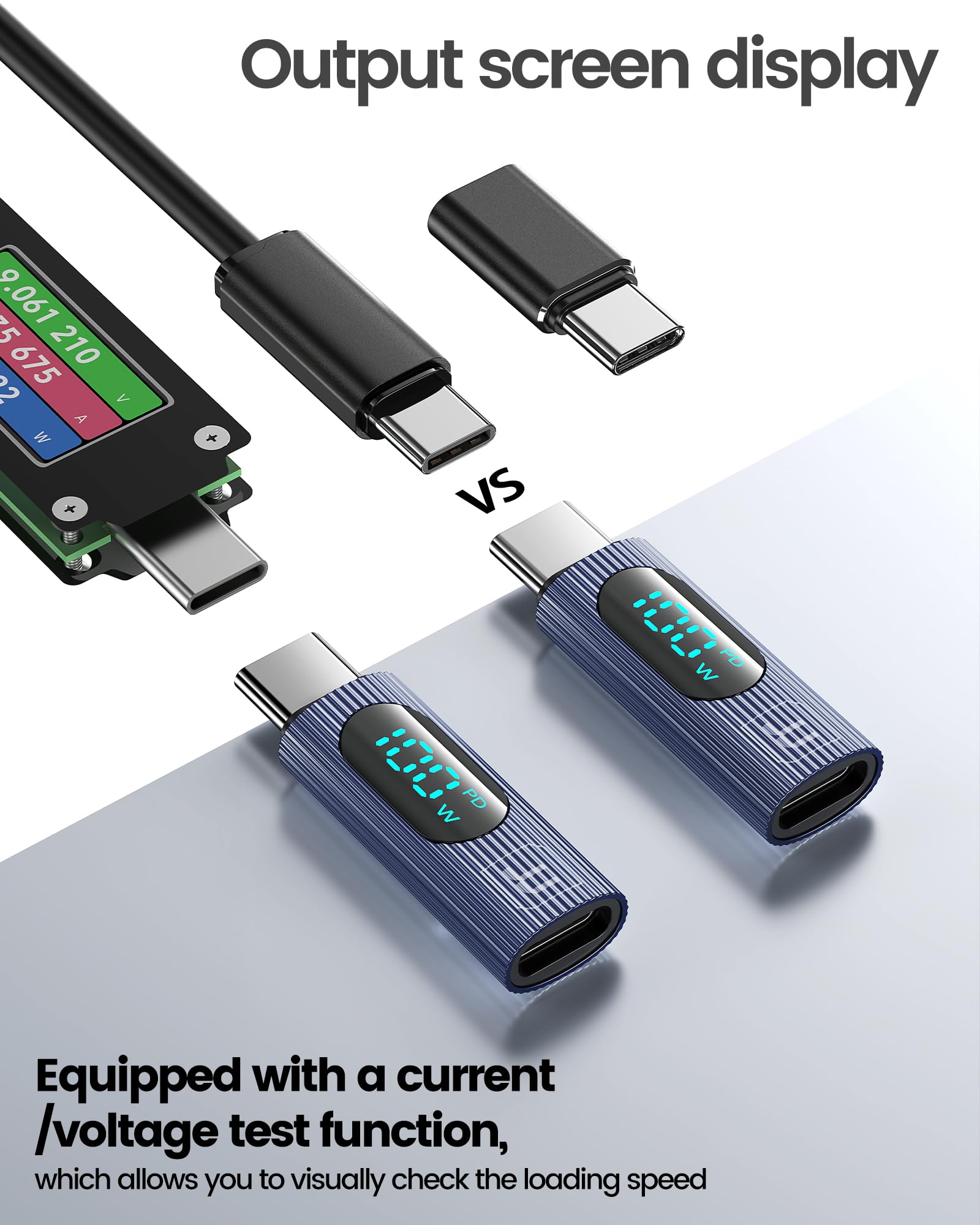 Toocki Usb C Adapter, 2Pack 100W Usb C Female To Usb C Male Extension Adapter Type C Power Meter Tester With Digital Display For