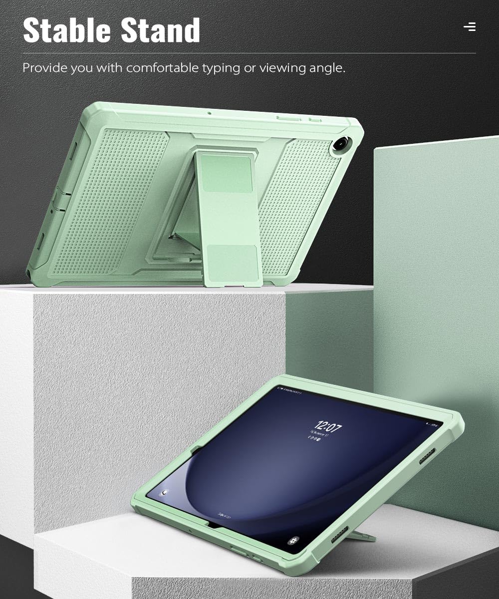MoKo Case Fit Galaxy Tab A9 Plus 11 Inch 2023 (SM X210/X216/X218), Shockproof Full Body Rugged Stand Back Cover Built in Screen Protector Fit Galaxy Tab A9+ 11' 2023, Light Green