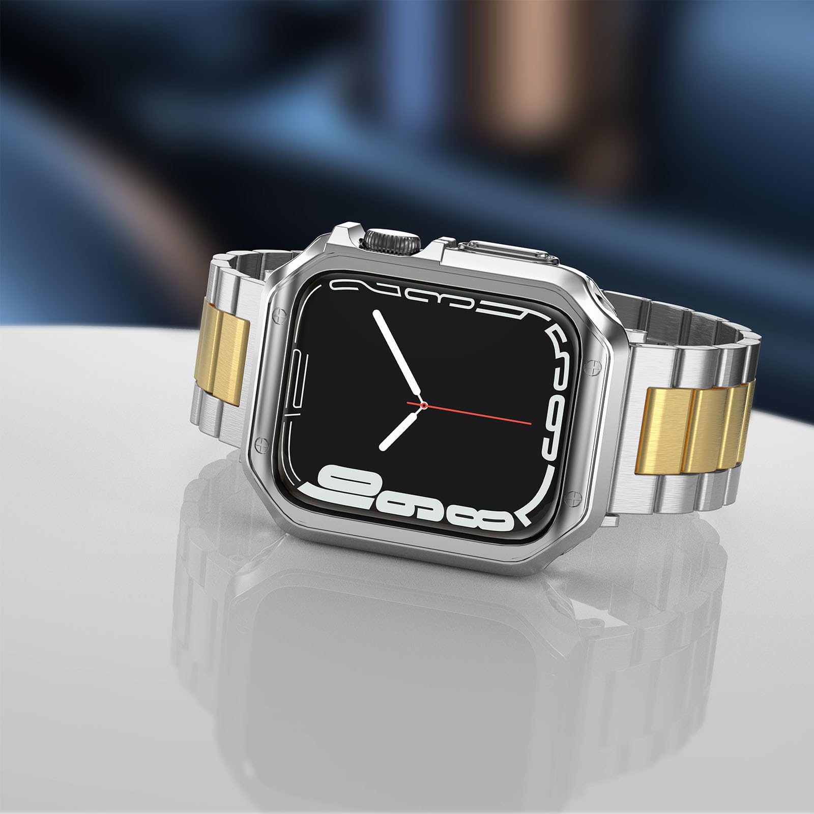Designed For Apple Watch Band And Case, Stainless Steel Metal Chain With Tpu Cover, Smart Watch Link Bracelet Strap, Wrist Band