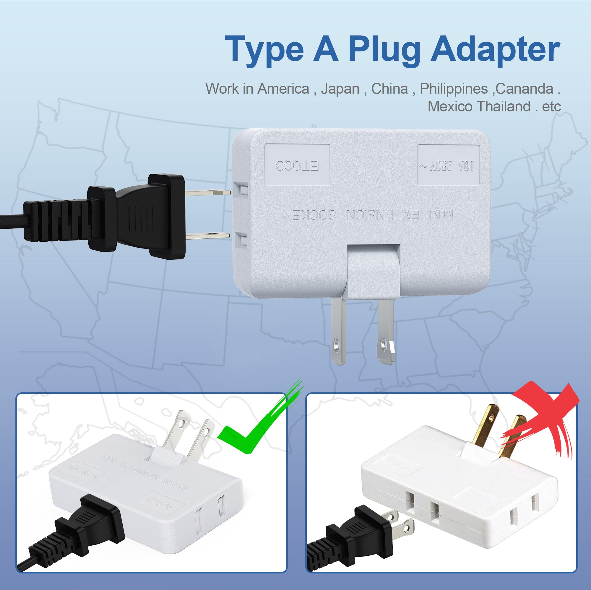 Etwincoo 3 Way Flat Wall Outlet Extender Ac Adapter   2 Prong Swivel Mini Indoor Wall Tap Plug, Outlet Splitter (Quick & Easy In