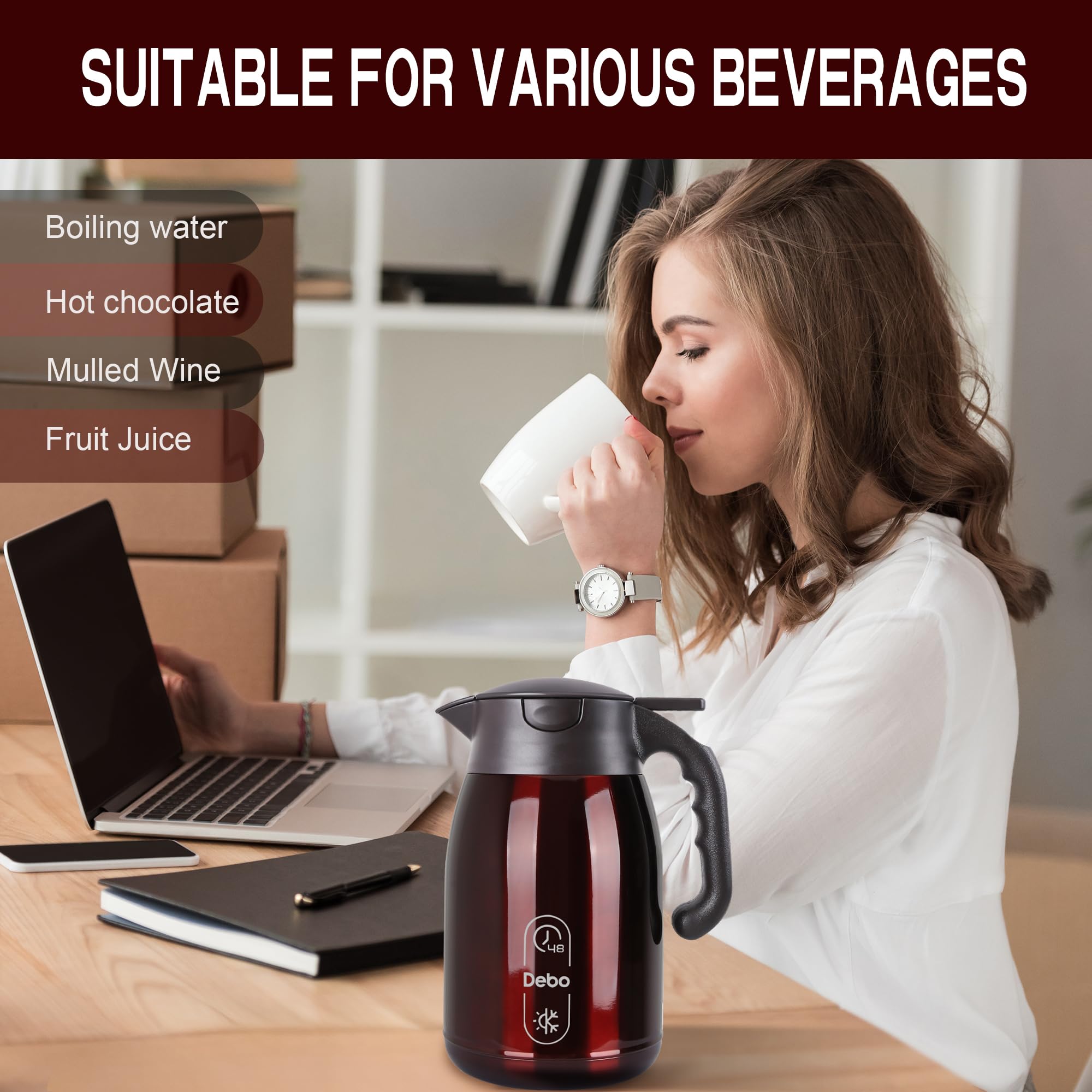 Thermal Coffee Carafe 56Oz Vacuum Coffee Carafe For Keeping Hot Liquids,Coffee Carafe,Thermal Stainless Steel, Coffee Carafes Pr
