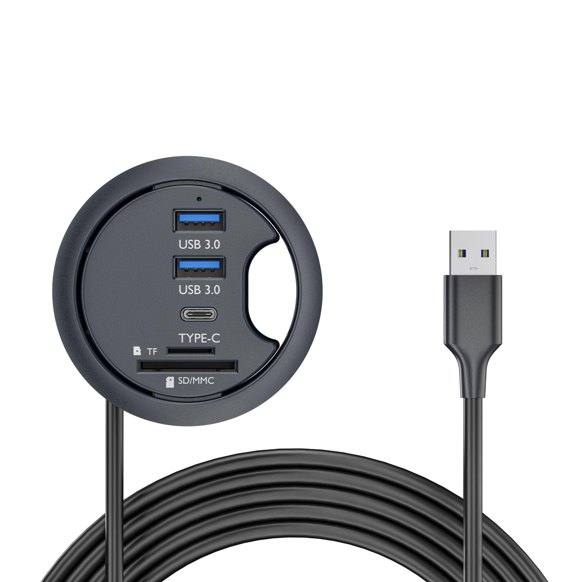 NFHK USB 3.0 Hub SD TF USB-C 2 Port USB 60mm Desk Grommet Splitter Dock Station Micro-SD Card Reader for Desktop PC