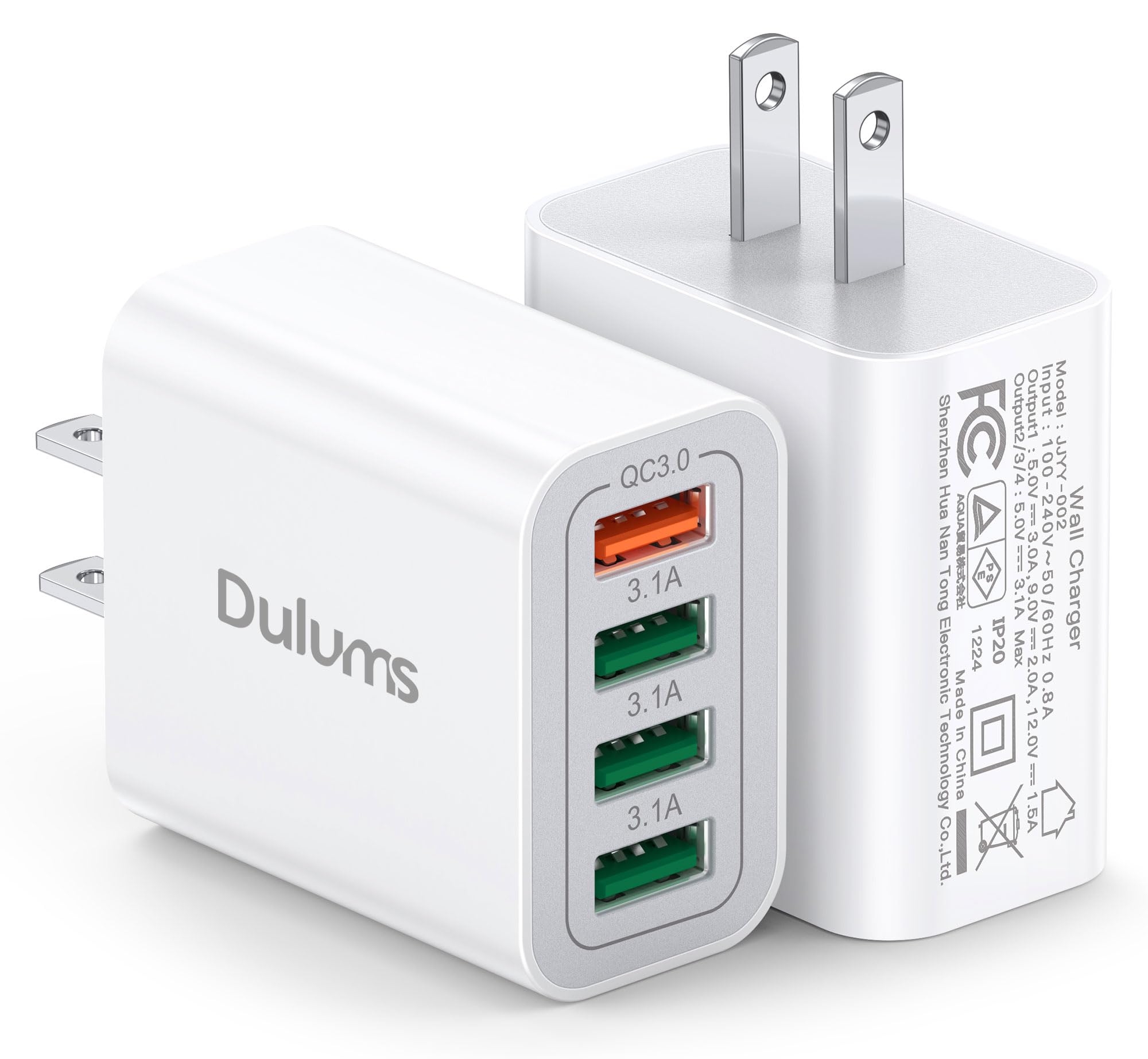 40W USB Wall Charger Block, 2-Pack 4-Port USB A Fast Charging Brick Dual QC Wall Plug Adapter Compatible for iPhone 17/16/15/14/