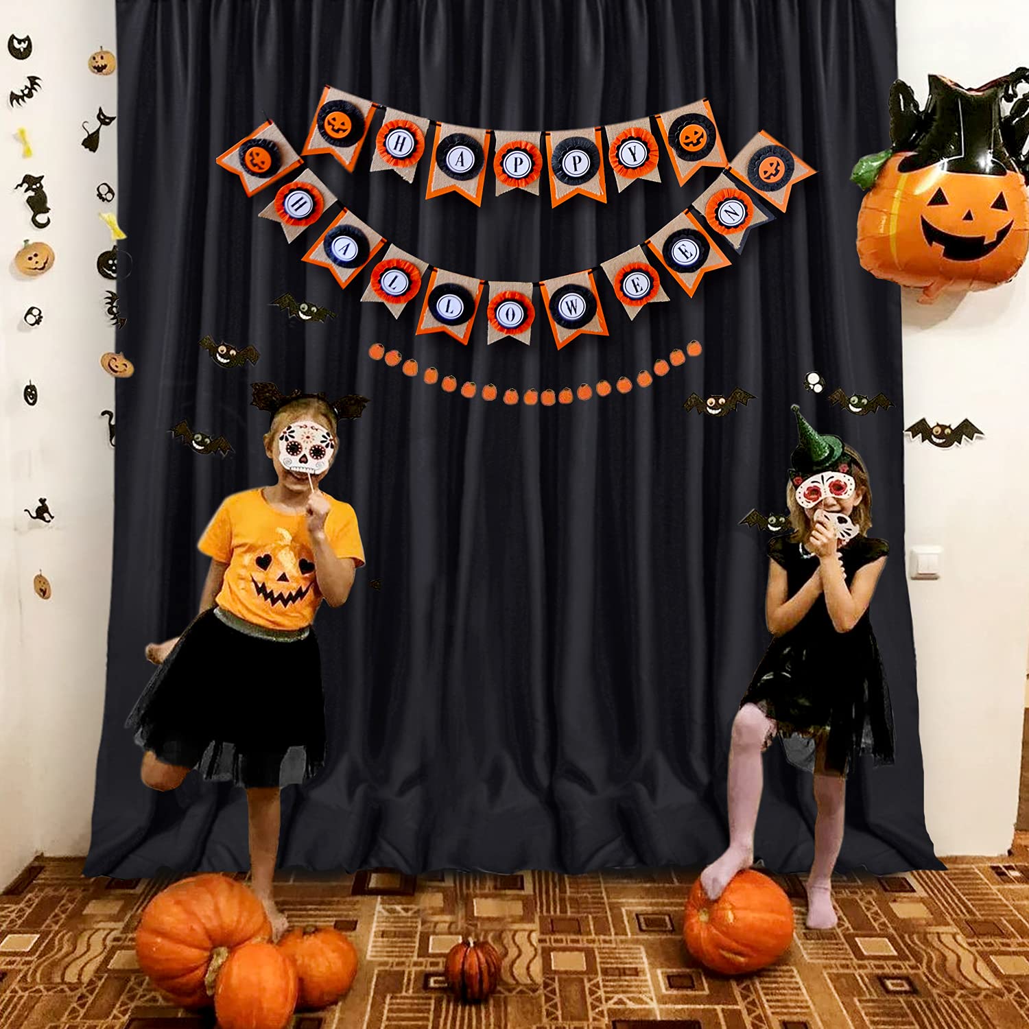 Hiasan Black Backdrop Curtains For Parties, Polyester Photography Backdrop Drapes For Family Gatherings, Wedding Decorations, 5F