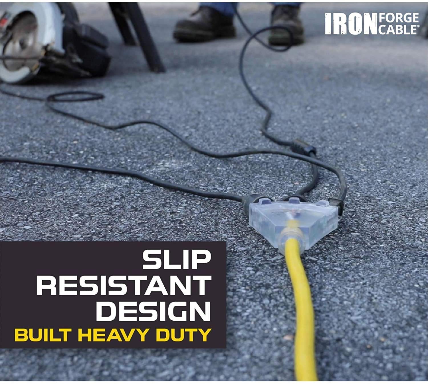 Iron Forge Cable 2 Pack Of 12 Gauge Extension Cord 25 Ft 3 Outlets, 12/3 Heavy Duty Outdoor 3 Prong Lighted End With Multiple Ou