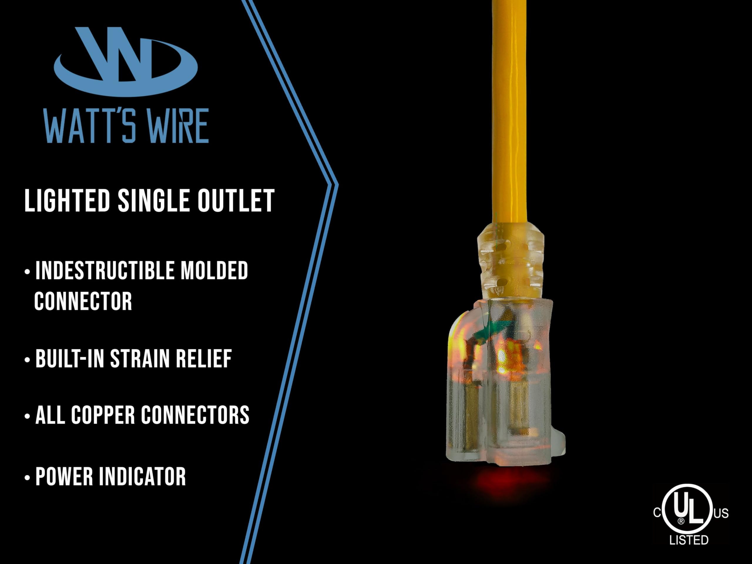 15 Ft Heavy Duty Extension Cord - 12 Gauge Outdoor Extension Cord - Lighted Single Outlet By Watts Wire - 15 12-Gauge Grounded