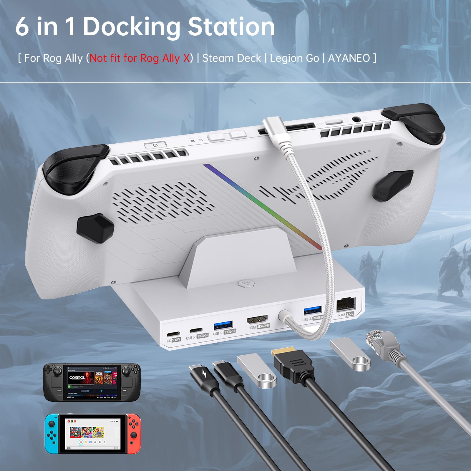 Amzpilot Usb C Docking Station For Steam Deck, Rog Ally, Legion Go, Switch, Ayaneo, Type C Gaming Hub With Pd Charging 100W, Hdm