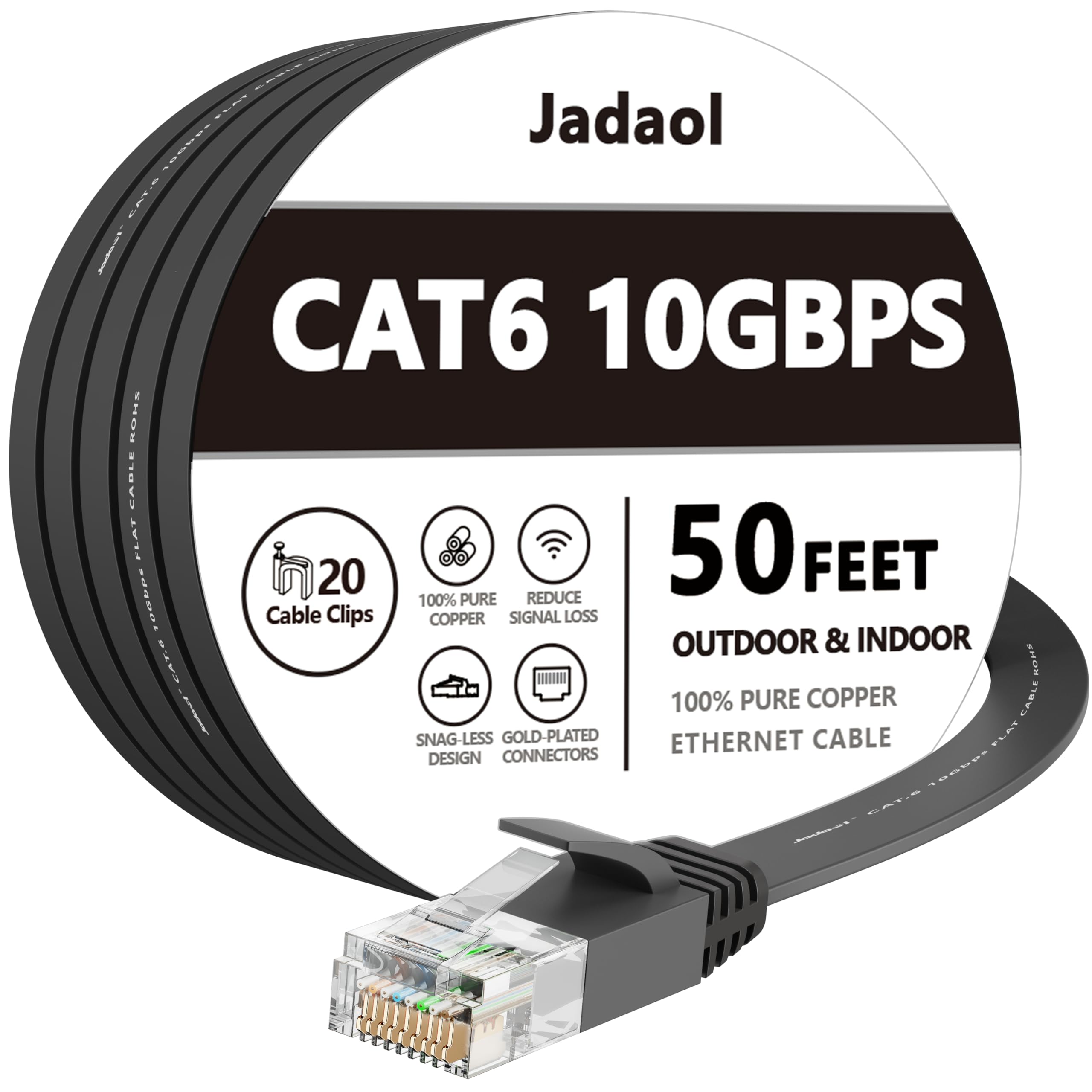 Cat 6 Ethernet Cable 50 ft, Outdoor & Indoor, 10Gbps Support Cat8 Cat7 Network, Heavy Duty Flat Internet LAN Patch Cord, Fast Sp