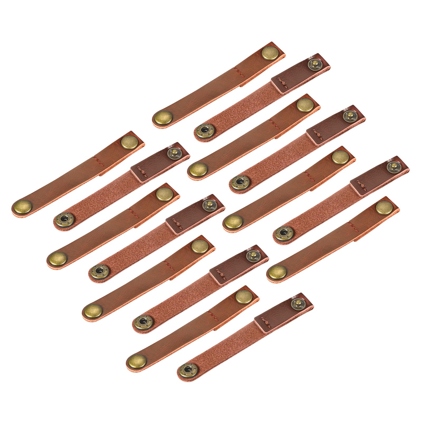 Meccanixity Pack Of 15 Leather Cable Straps Cord Organizer 90X12Mm Portable Cable Leather Clips Light Brown Earphone Cord Manage