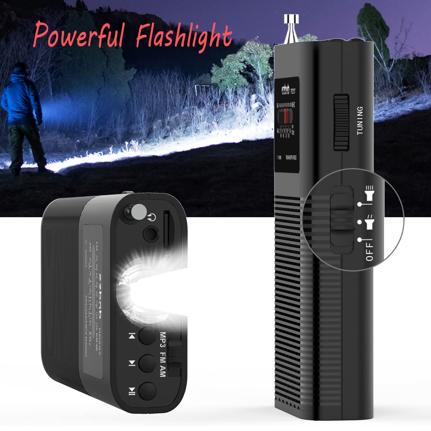 Portable Pocket Am Fm Transistor Radio Powerful Flashlight Powered By 1500Mah Battery (Included),Ultra Long Antenna Best Recepti