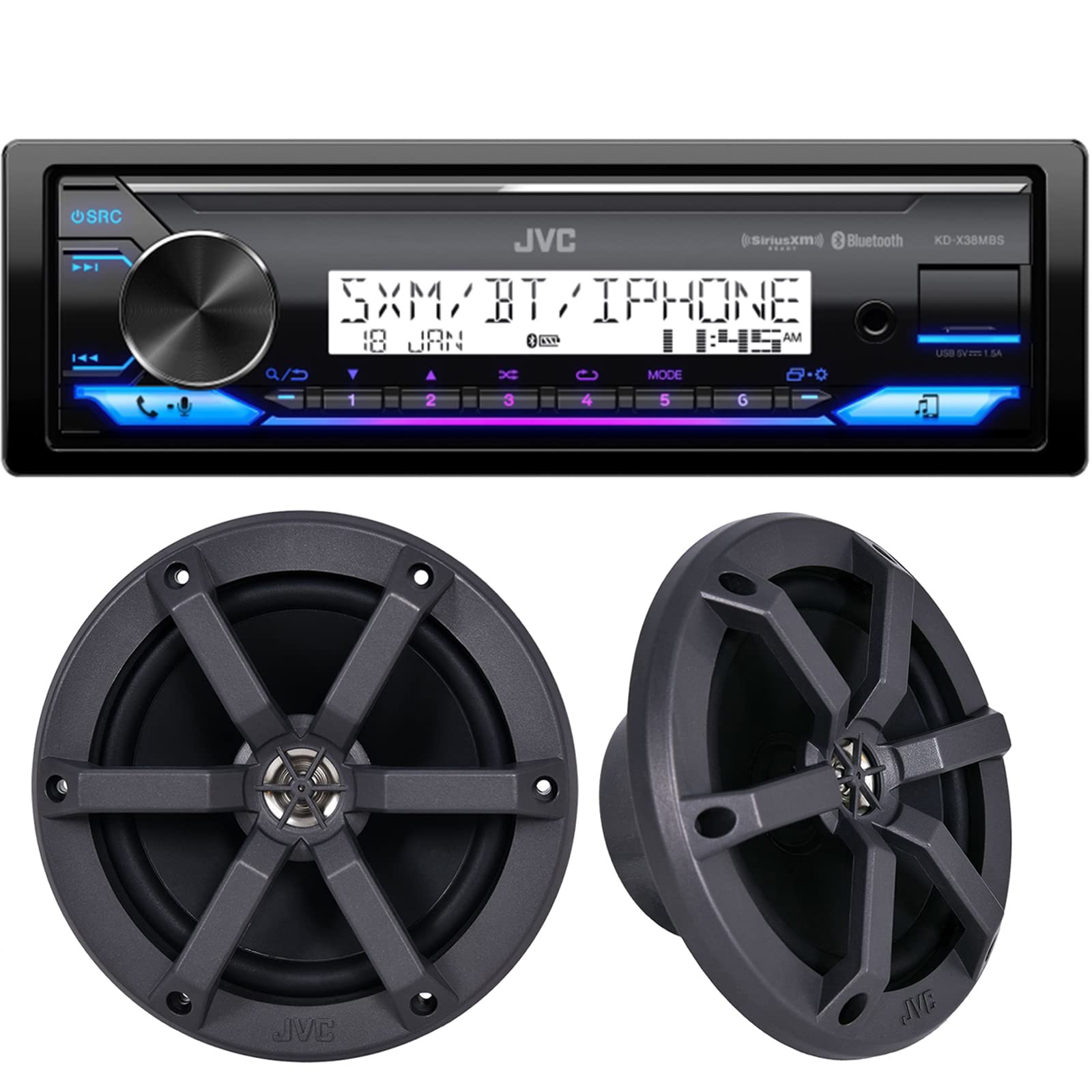 Jvc Kd-X38Mbs Single Din Mechless Usb Aux Bluetooth Car Digital Media Stereo Receiver With 1 Pair (Qty 2) Jvc Cs-Ms620 6.5'' 2-W