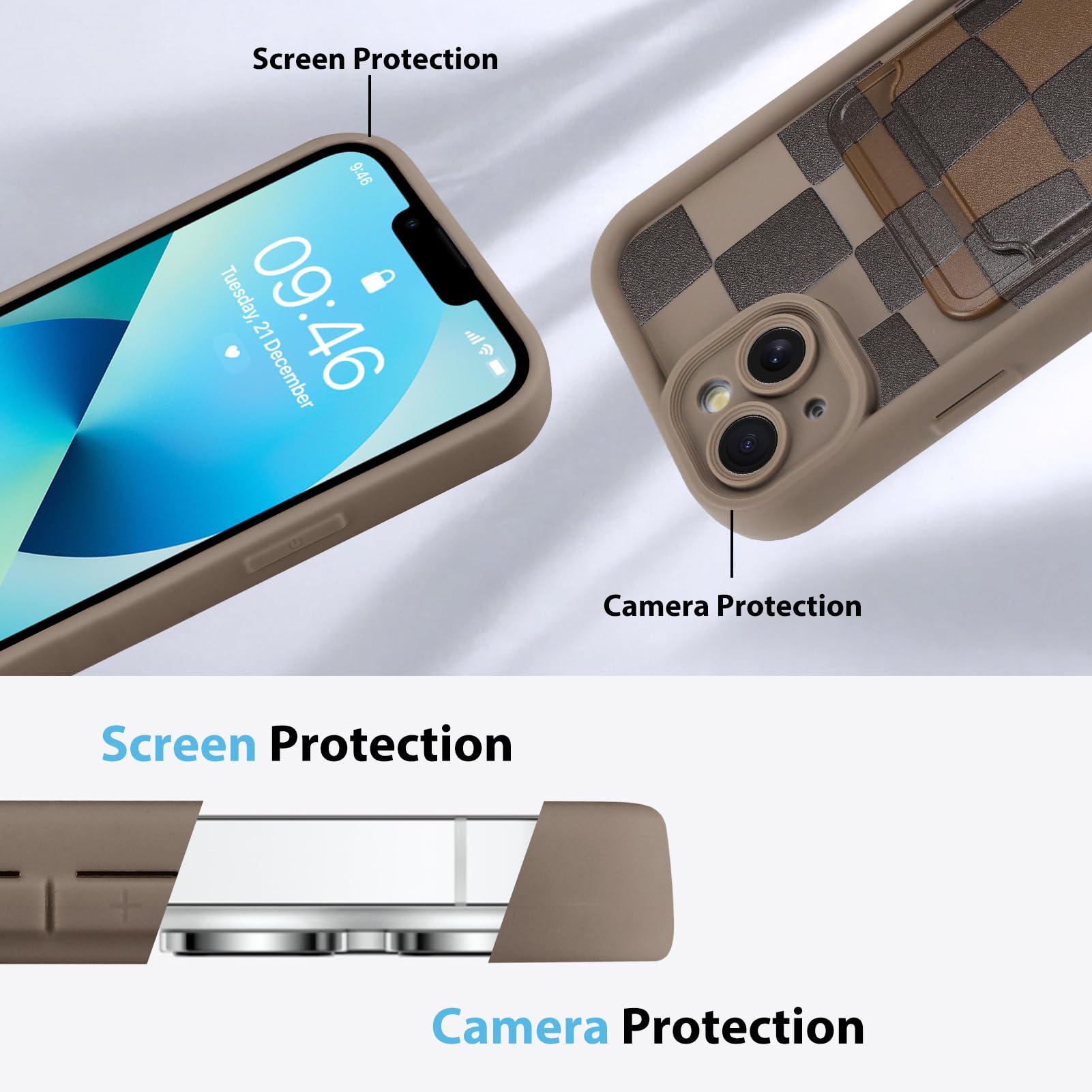 Kanghar Compatible With Iphone 13 Case, Wallet Silicone Checkered Cute Pattern, Card Holder Camera Protection Soft Slim Shockpro