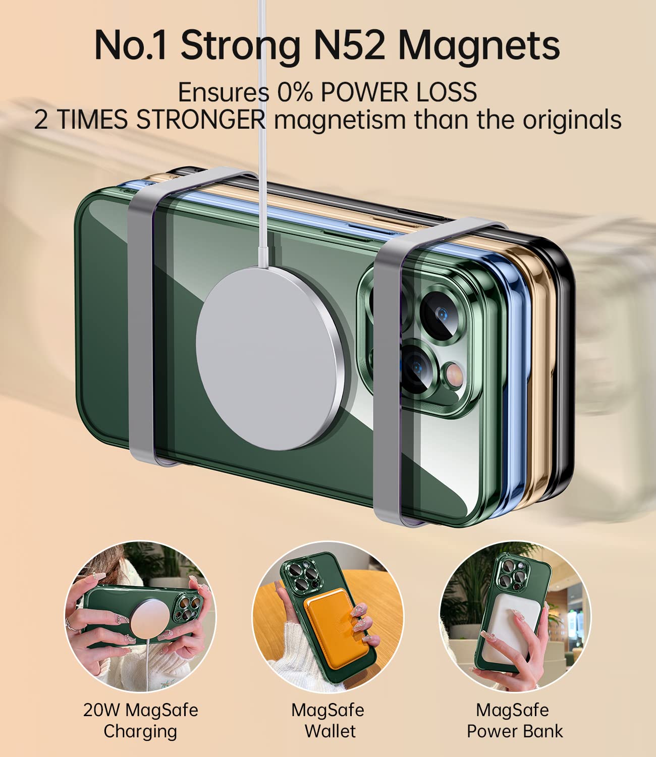 Jueshituo Magnetic Clear For Iphone 14 Pro Max Case With Full Camera Protection, No.1 Strong N52 Magnets, For Iphone 14 Promax C