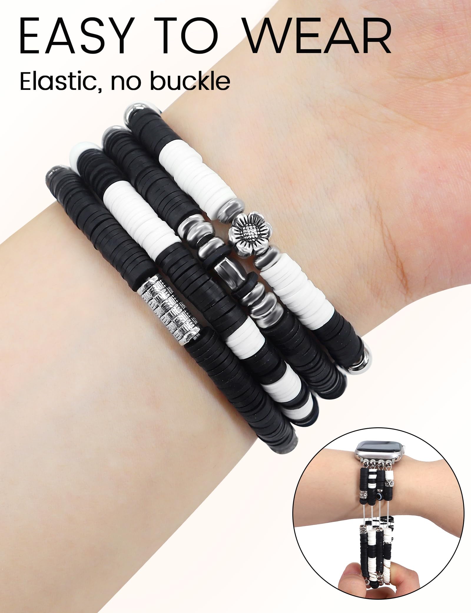 Jr.Dm Beaded Boho Bracelet Compatible With Apple Watch 42Mm 44Mm 45Mm 46Mm For Women, Cute Fashion Preppy Stackable Handmade Ela