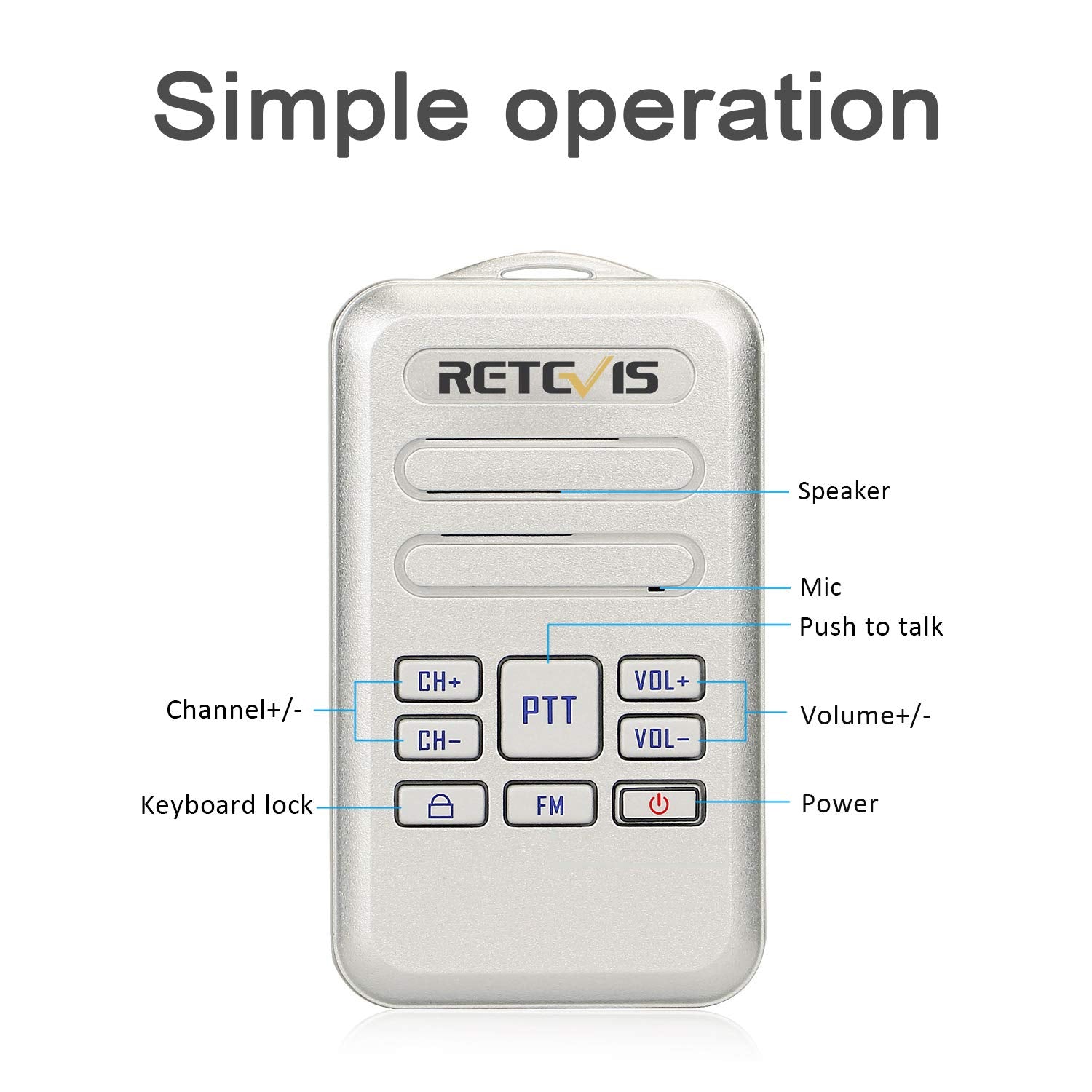 Retevis Rt20 Walkie Talkies For Adults, Wearable Small Walkie Talkie For Seniors Elderly, Loud Sound, Fm, Compact Mini 2 Way Radios For Healthcare Hospital Biking Camping Skiing Gift(3 Pack)