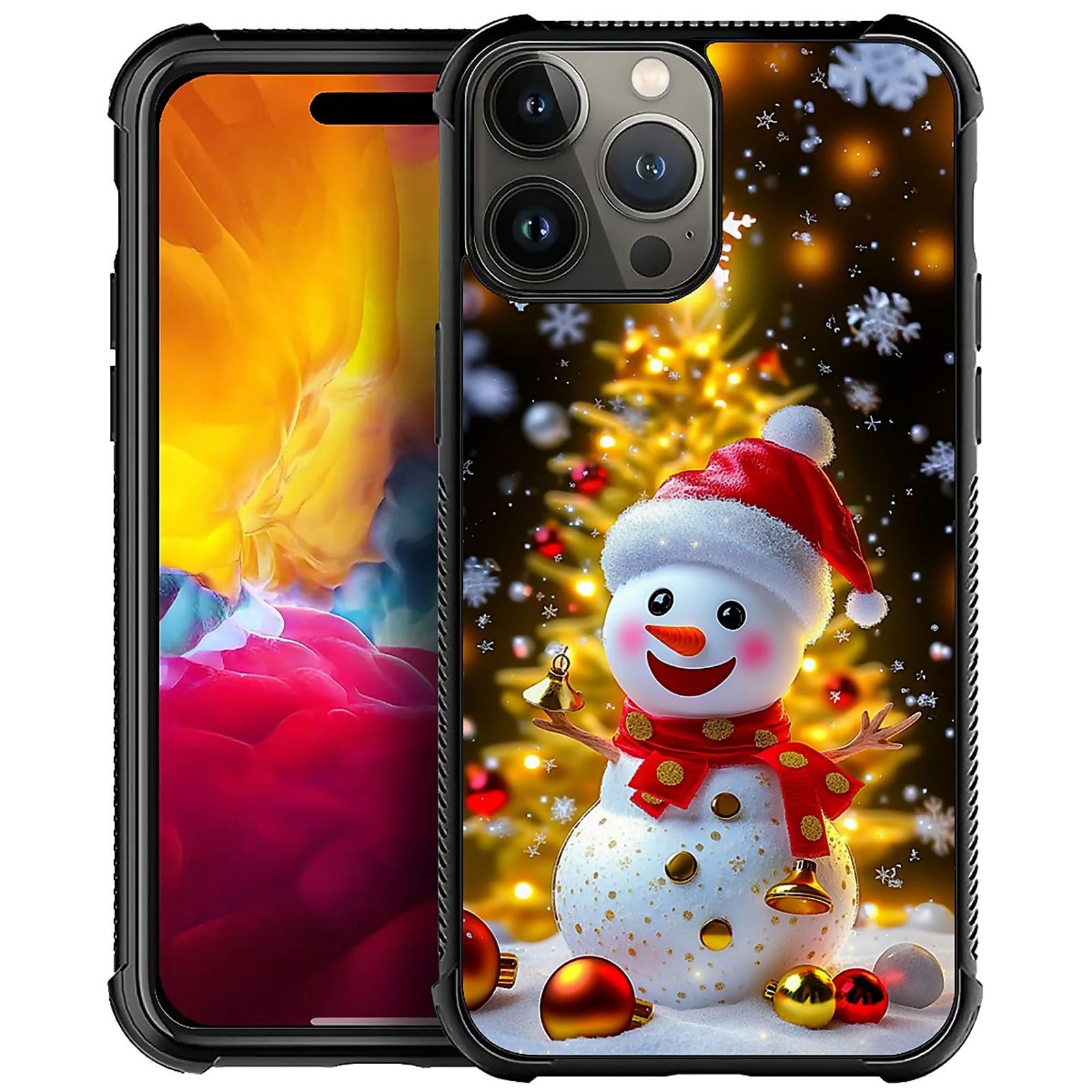 XUANWENPA for iPhone 16 Pro Max Case,The Black Shell Design is Bright,Anti Drop and Dust-Proof,Christmas Golden Tree Snowman.